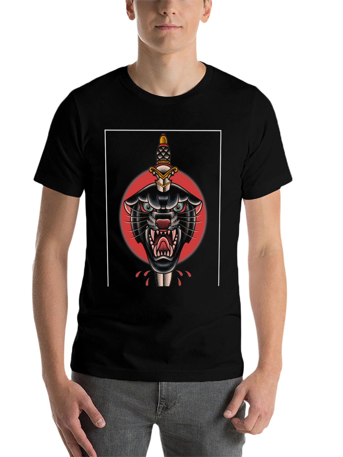 Black Panther Dagger Tattoo Graphic T-Shirt