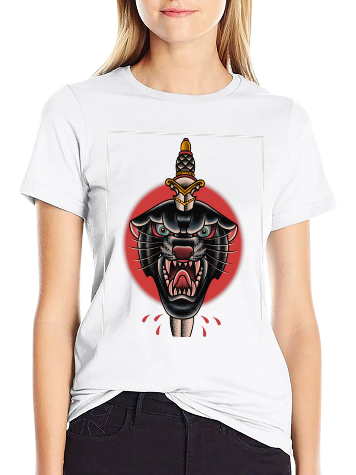 Black Panther Dagger Tattoo Graphic T-Shirt