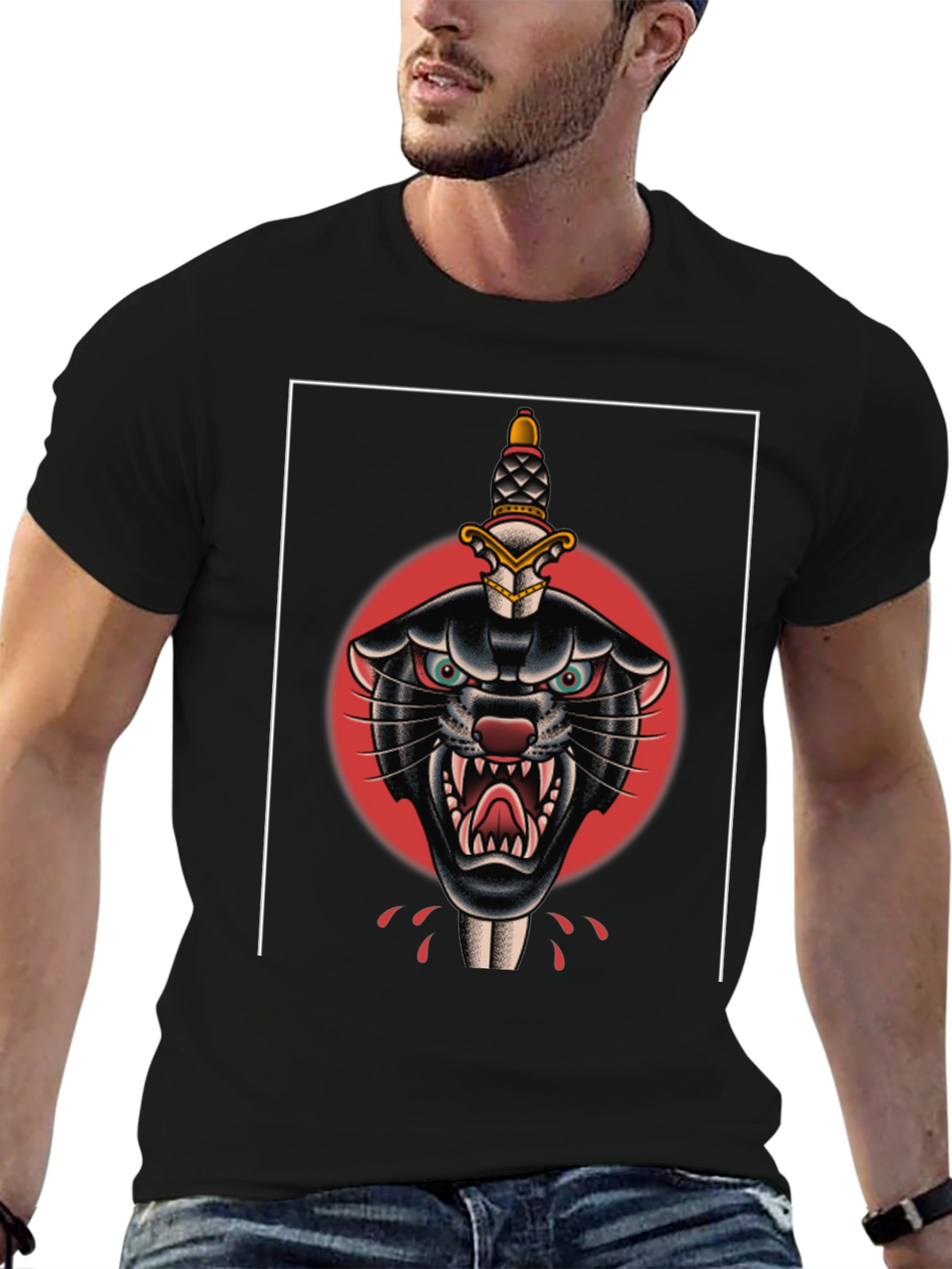 Black Panther Dagger Tattoo Graphic T-Shirt