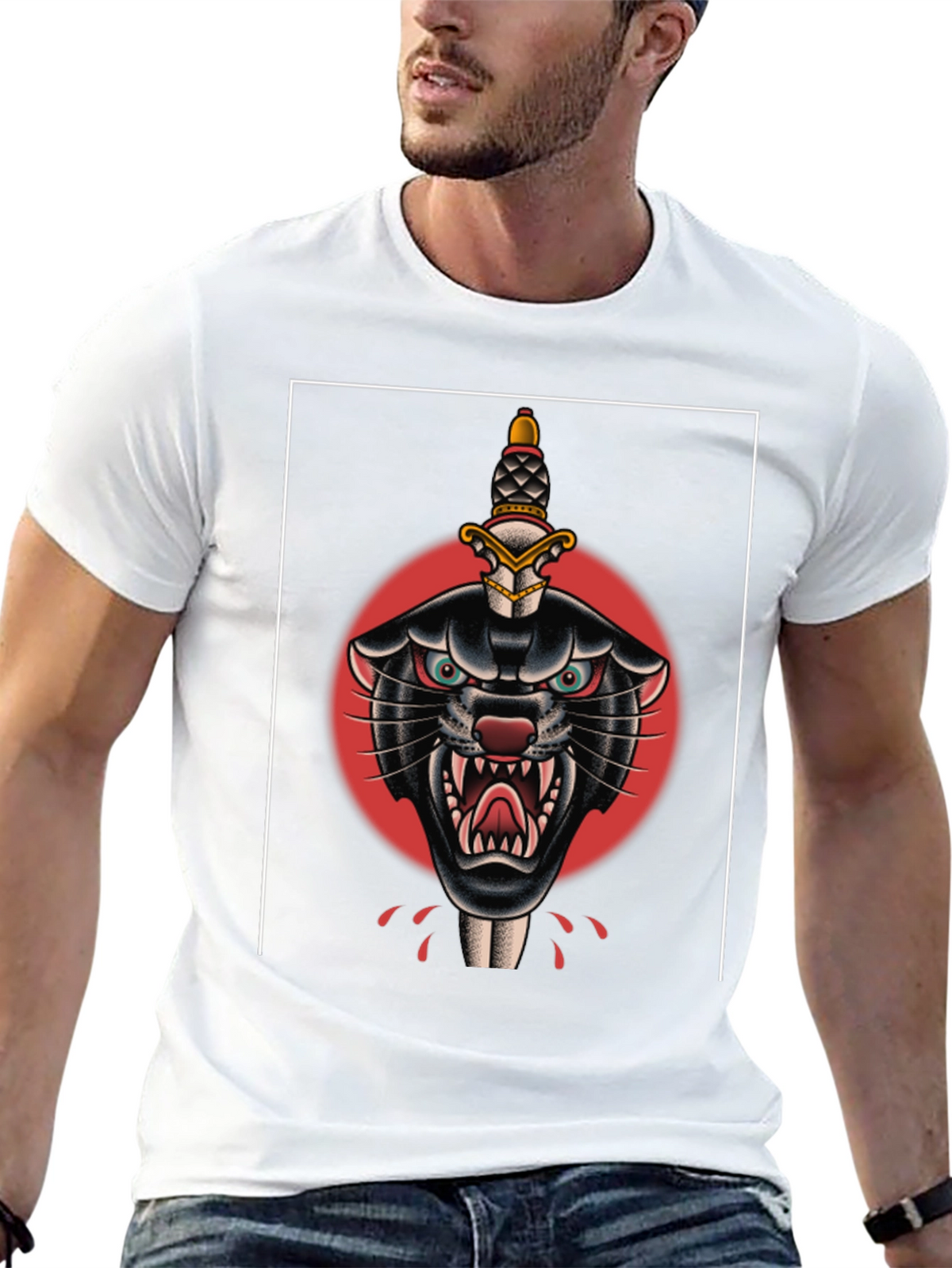 Black Panther Dagger Tattoo Graphic T-Shirt