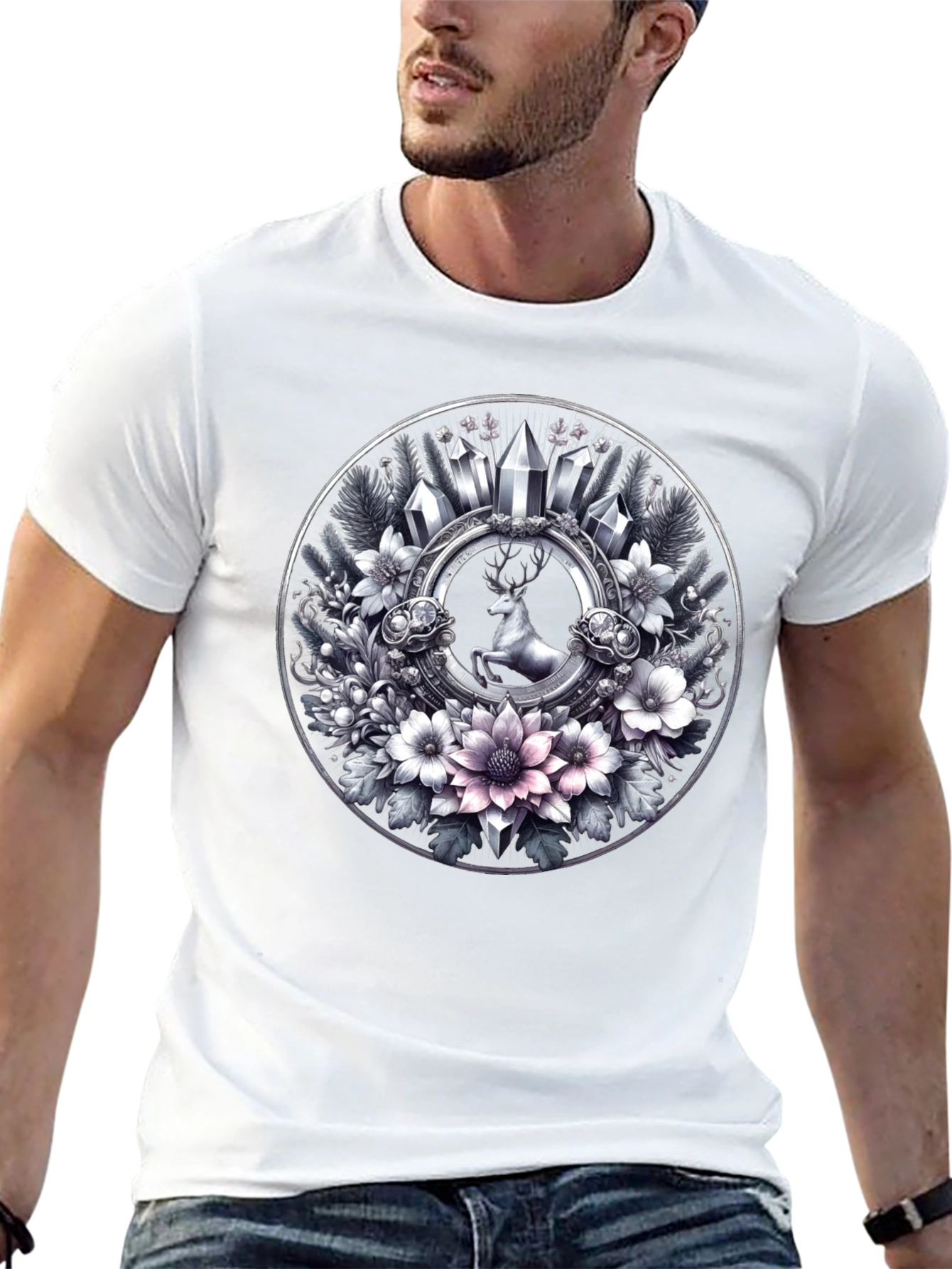 Deer & Floral Circle Graphic Tee