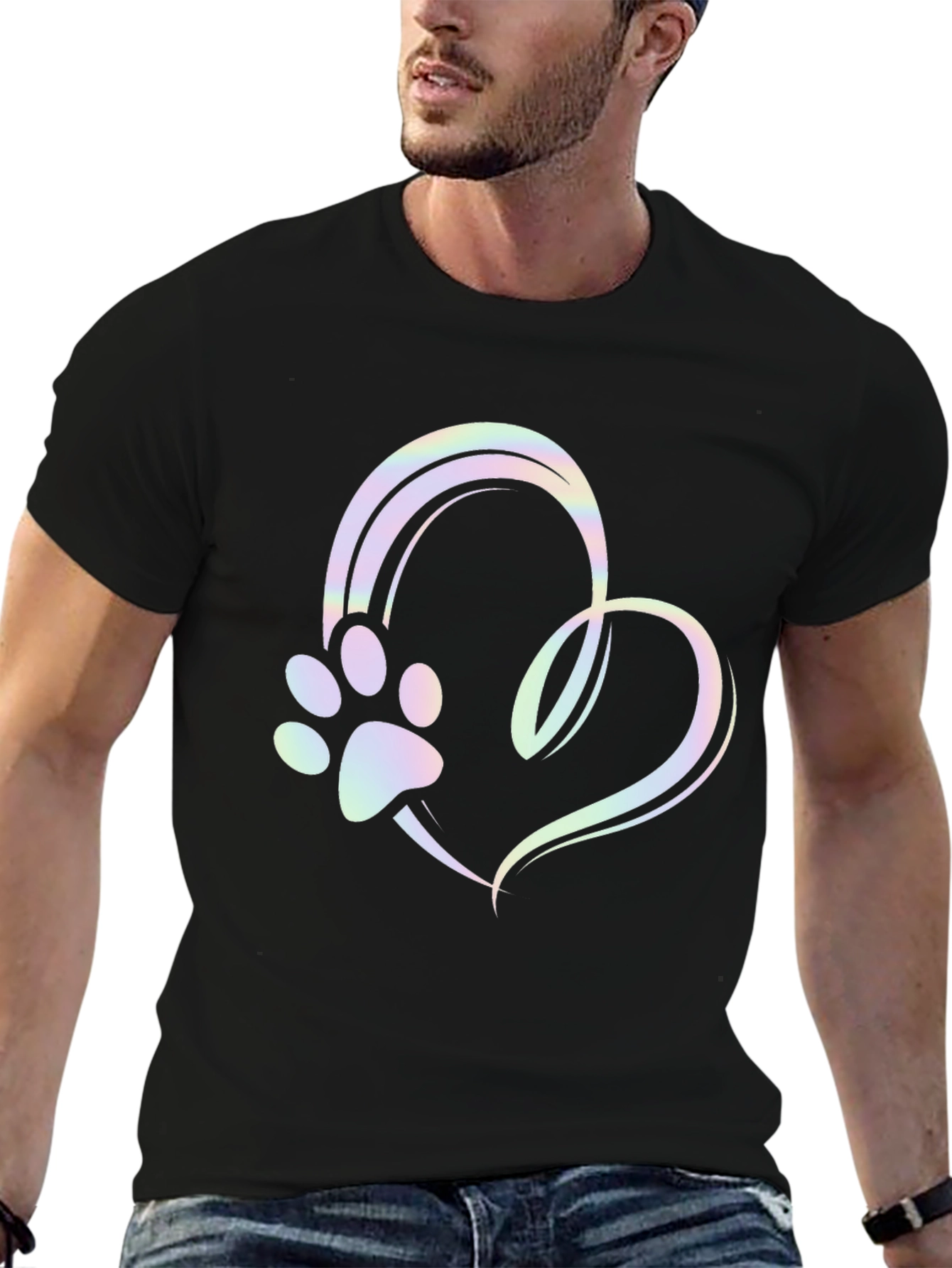 Paw Print Heart Graphic Tee - Unisex Black T-Shirt