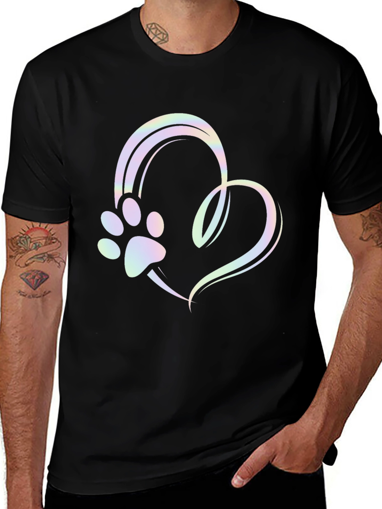 Paw Print Heart Graphic Tee - Unisex Black T-Shirt