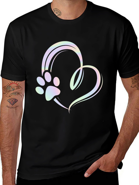 Paw Print Heart Graphic Tee - Unisex Black T-Shirt