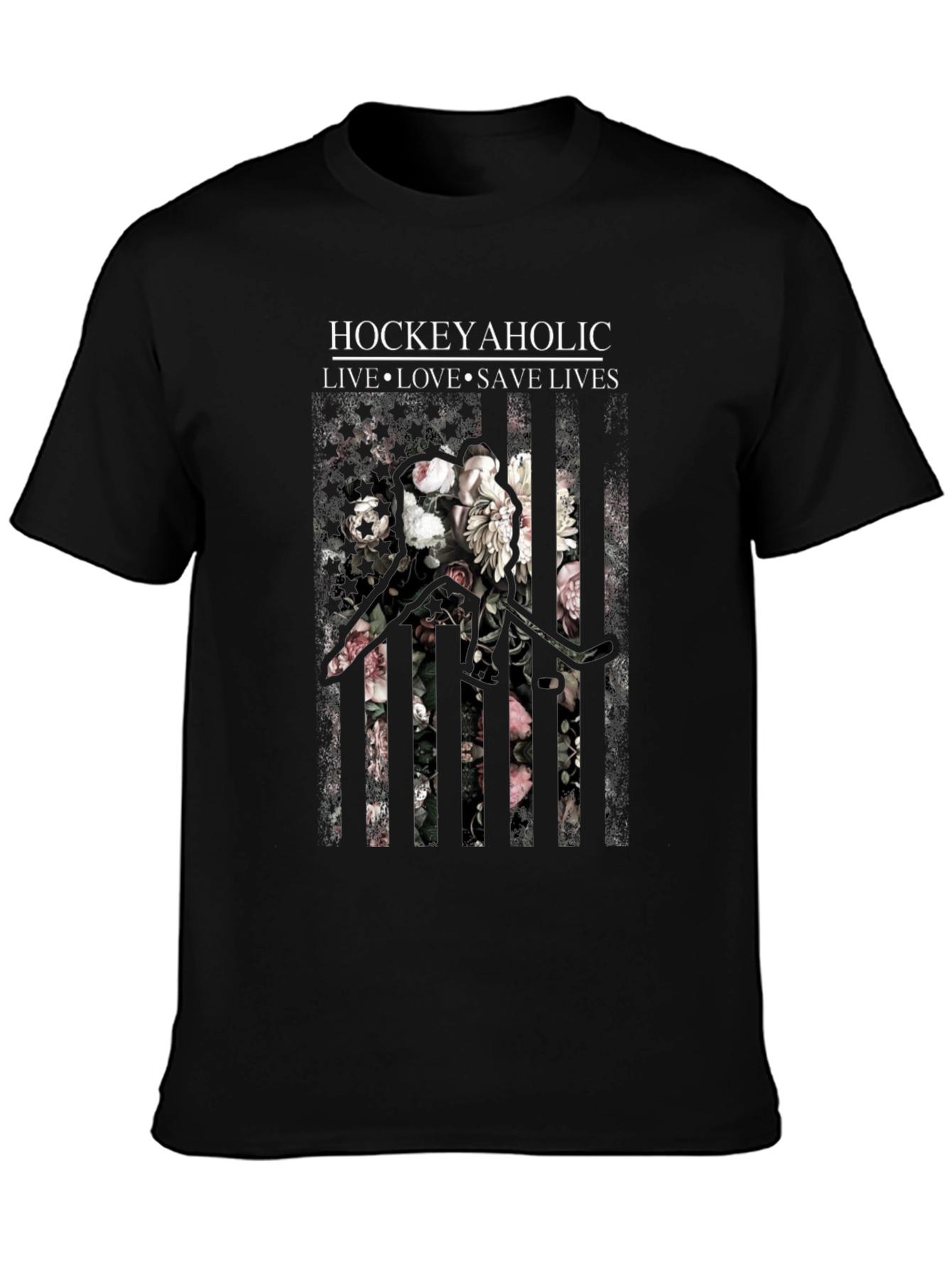Hockeyaholic Floral Stripe Graphic Tee