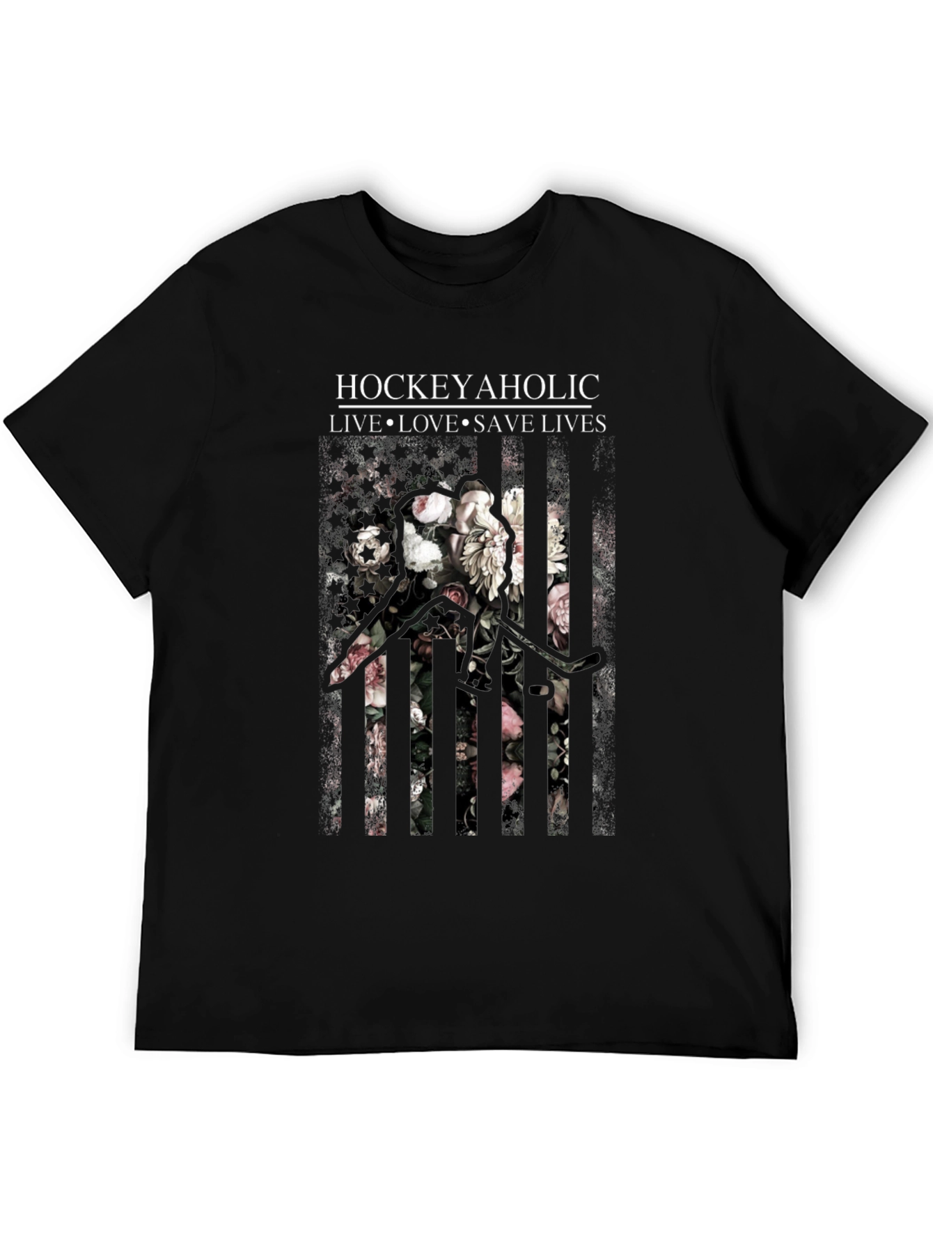 Hockeyaholic Floral Stripe Graphic Tee