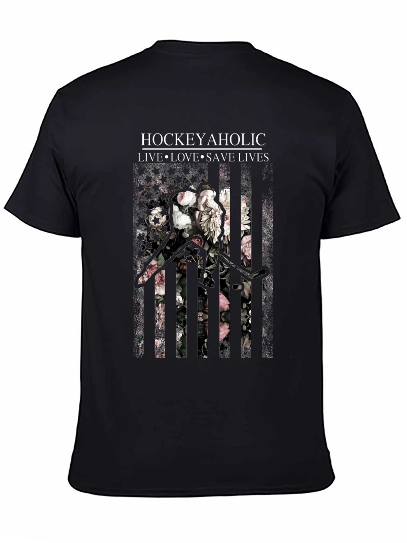 Hockeyaholic Floral Stripe Graphic Tee