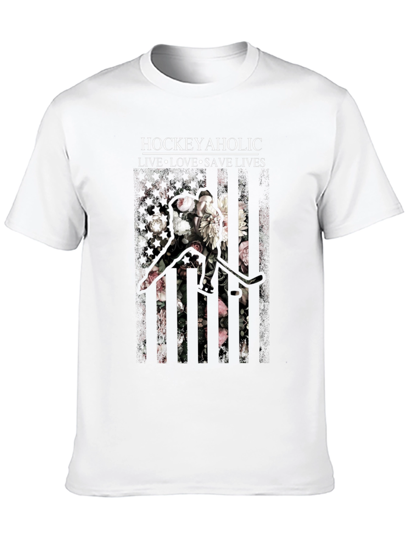 Hockeyaholic Floral Stripe Graphic Tee