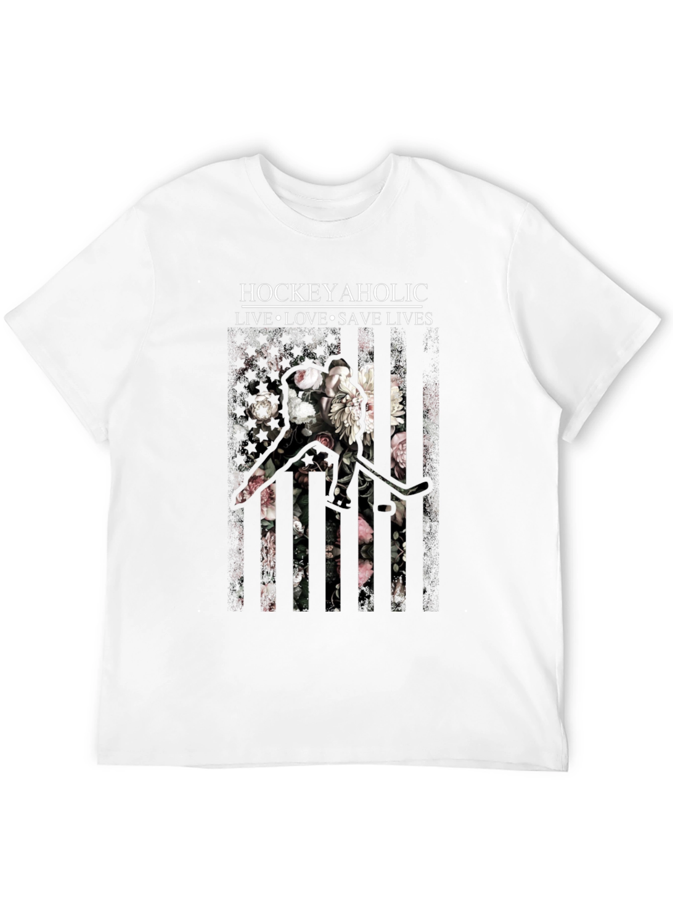 Hockeyaholic Floral Stripe Graphic Tee