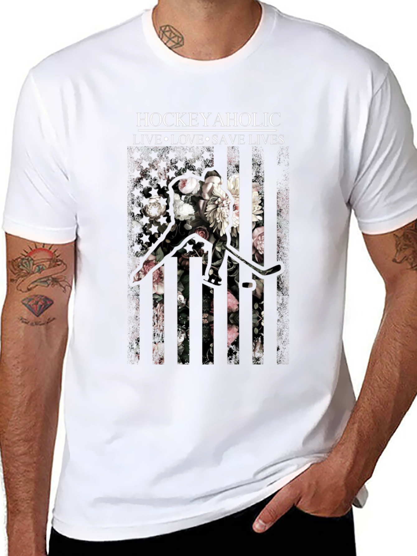 Hockeyaholic Floral Stripe Graphic Tee