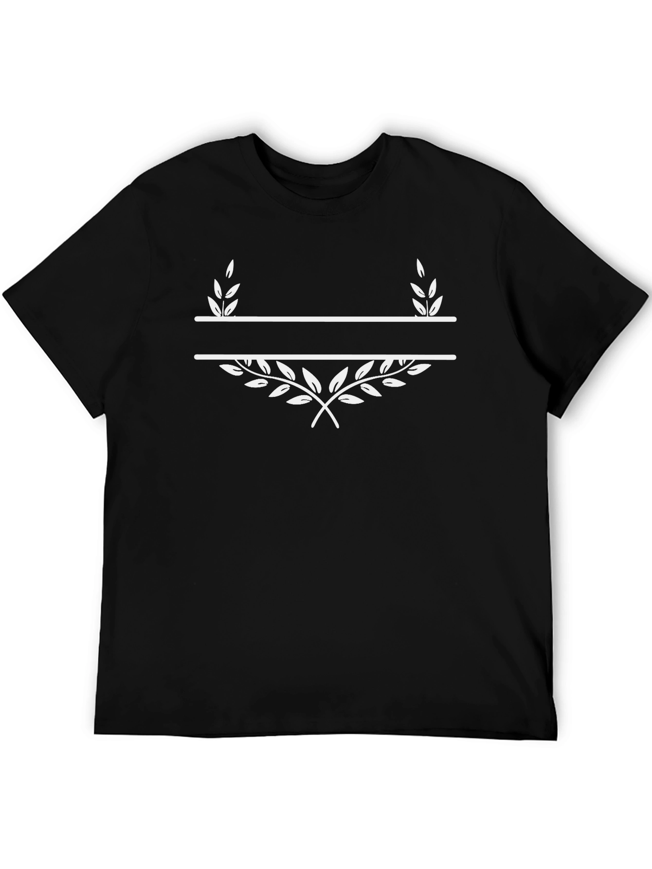 Elegant Black T-Shirt with Laurel Wreath Design