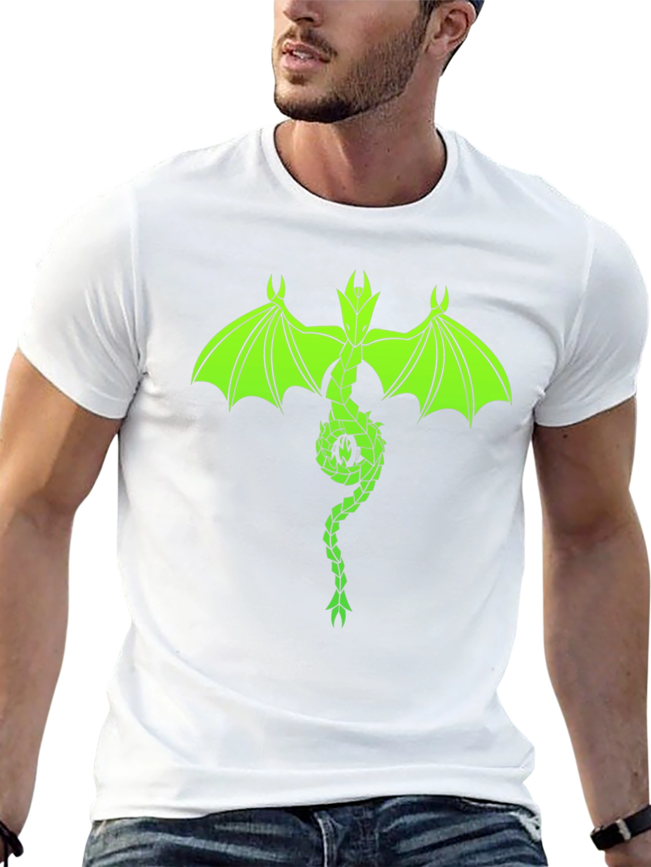 Neon Green Dragon Graphic Black T-Shirt