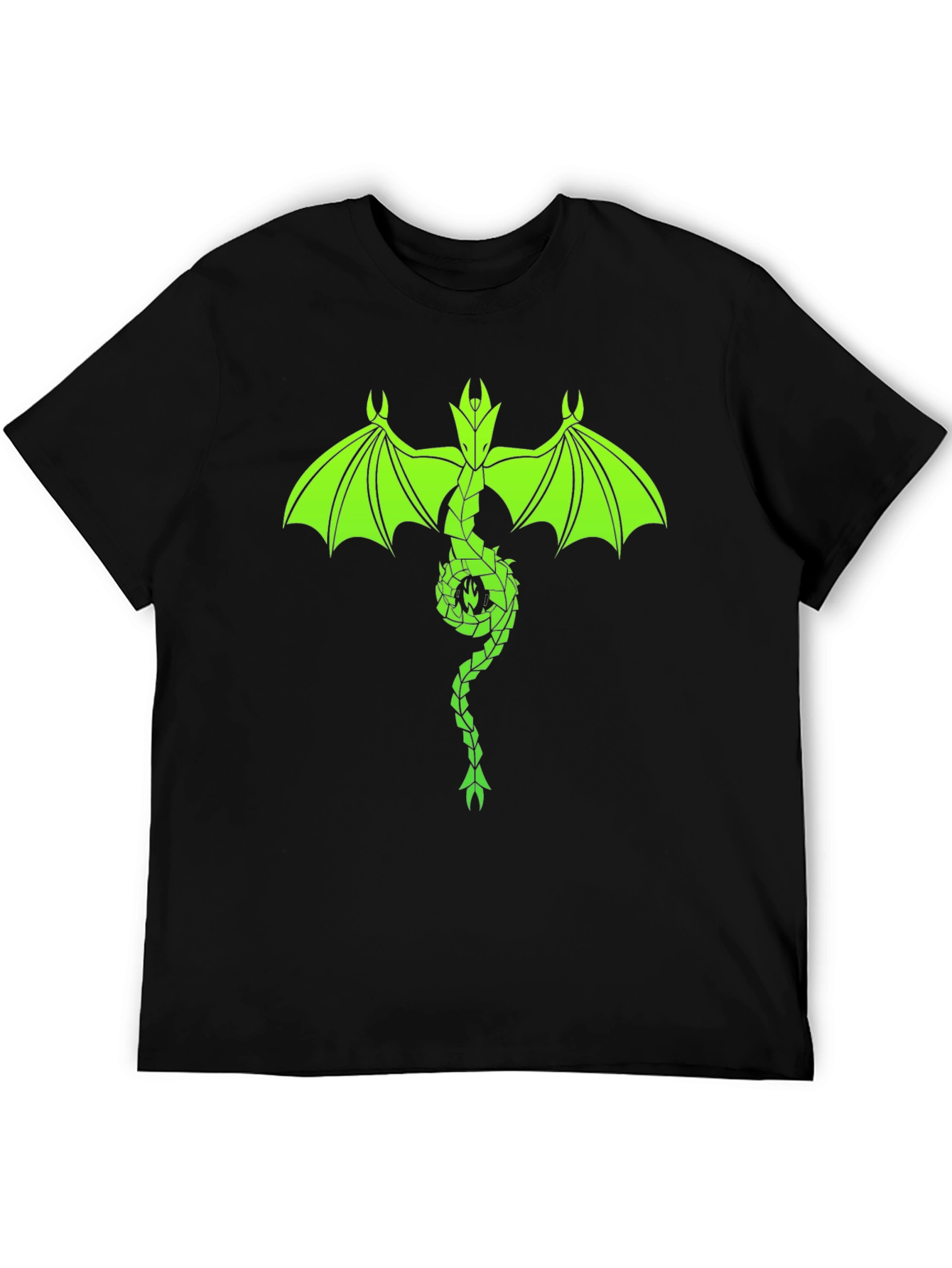 Neon Green Dragon Graphic Black T-Shirt