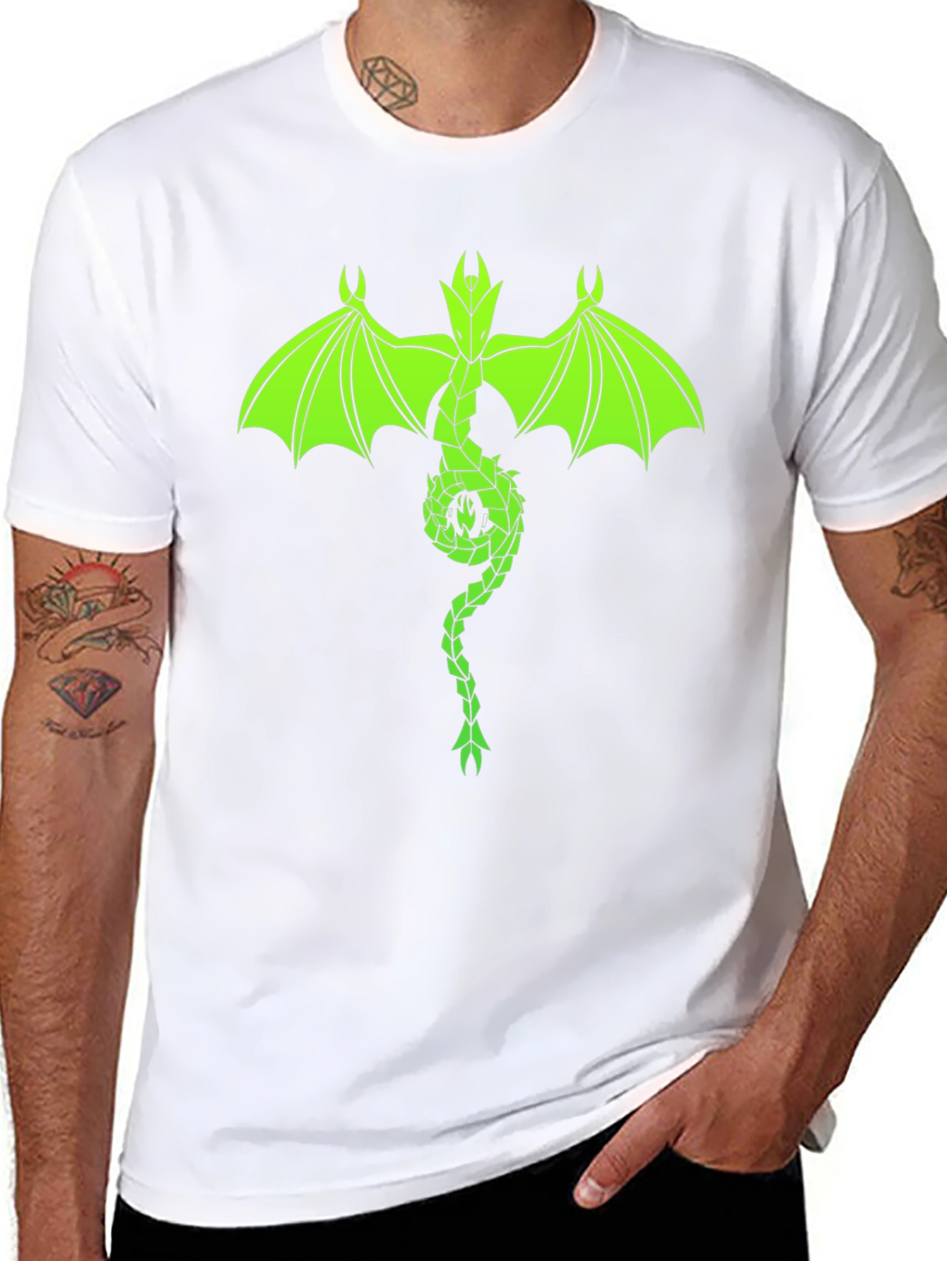 Neon Green Dragon Graphic Black T-Shirt