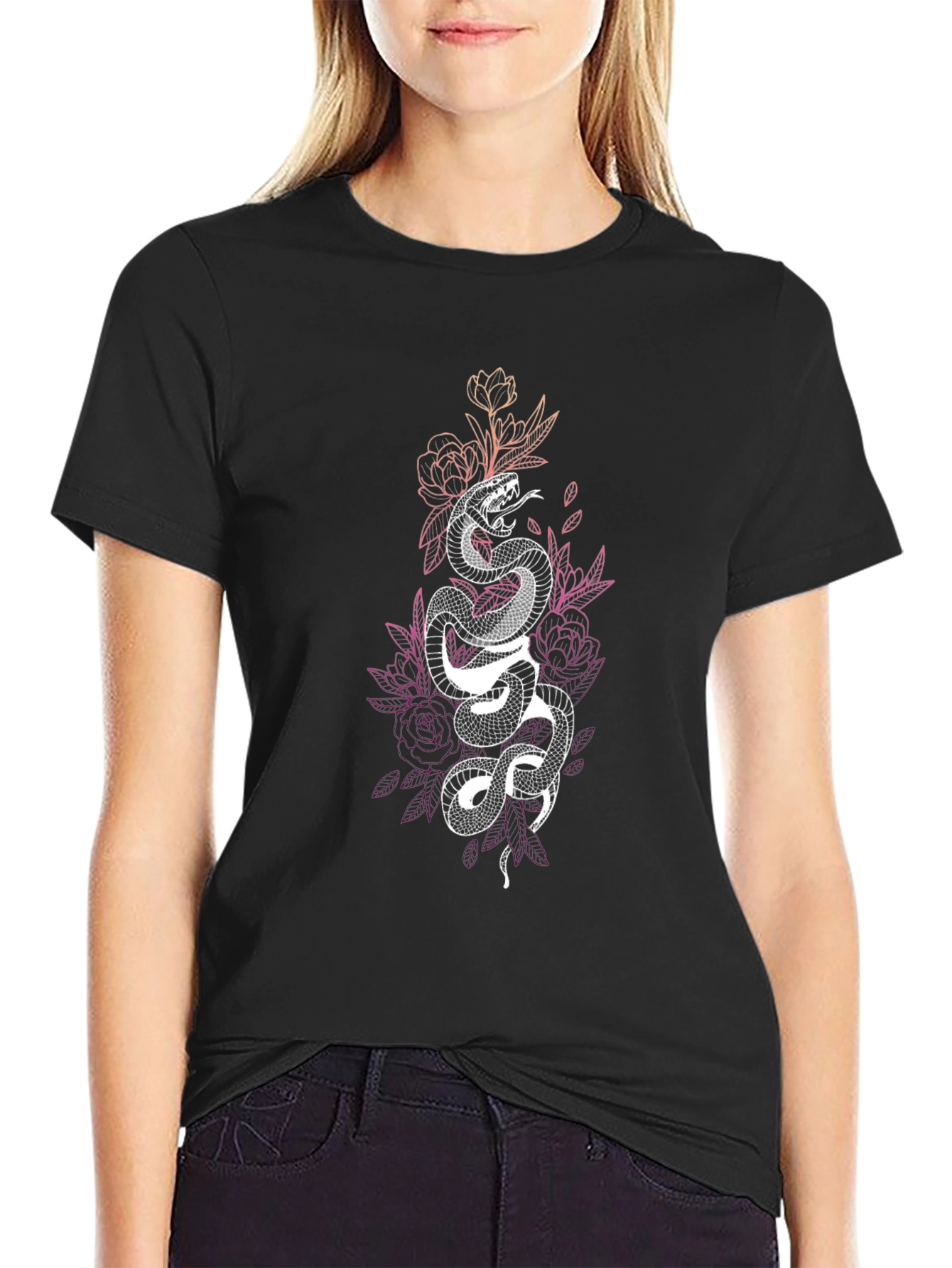 Black Snake Floral Graphic Tee