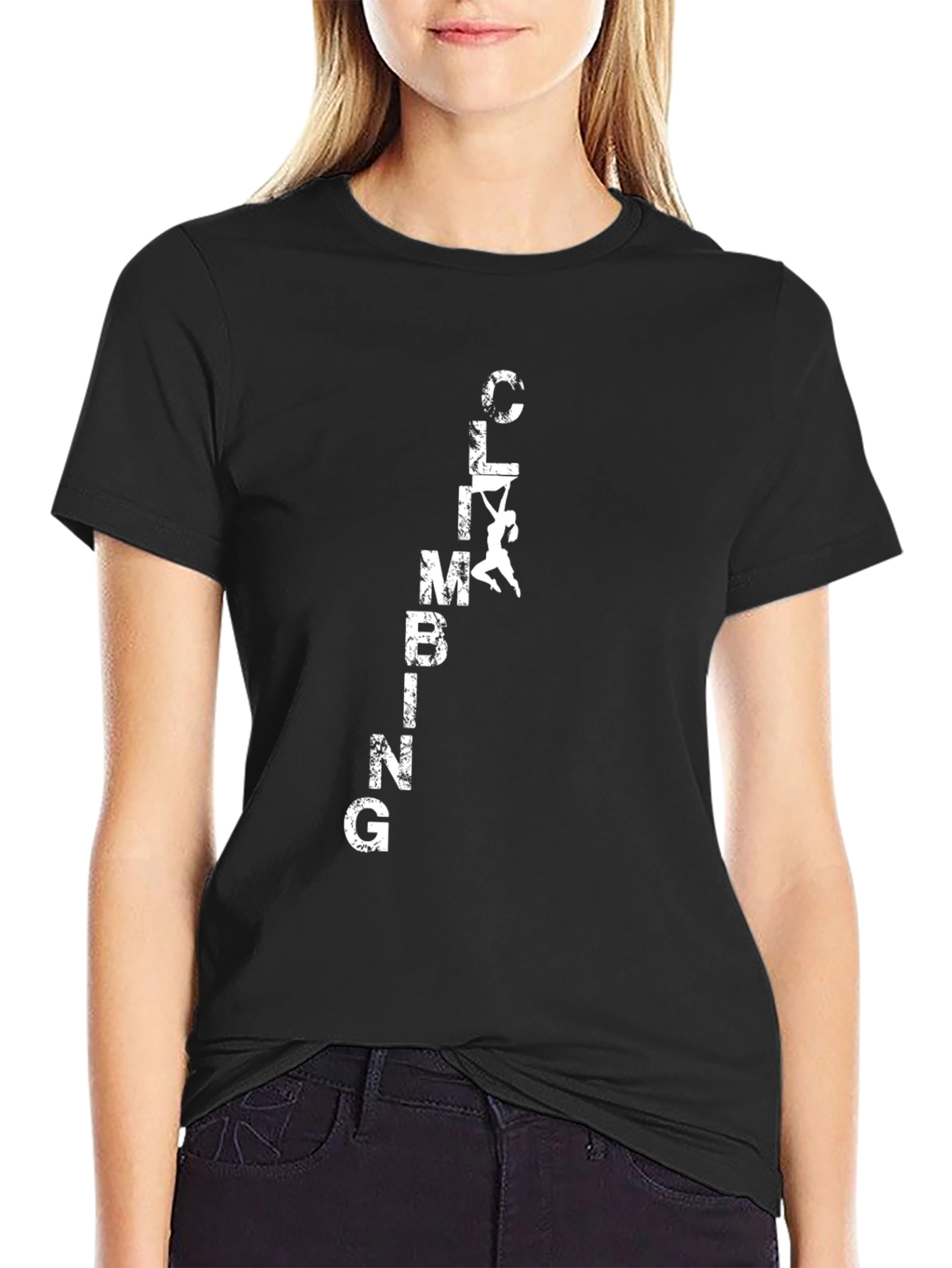 Climbing Graphic Tee - Black Cotton T-Shirt