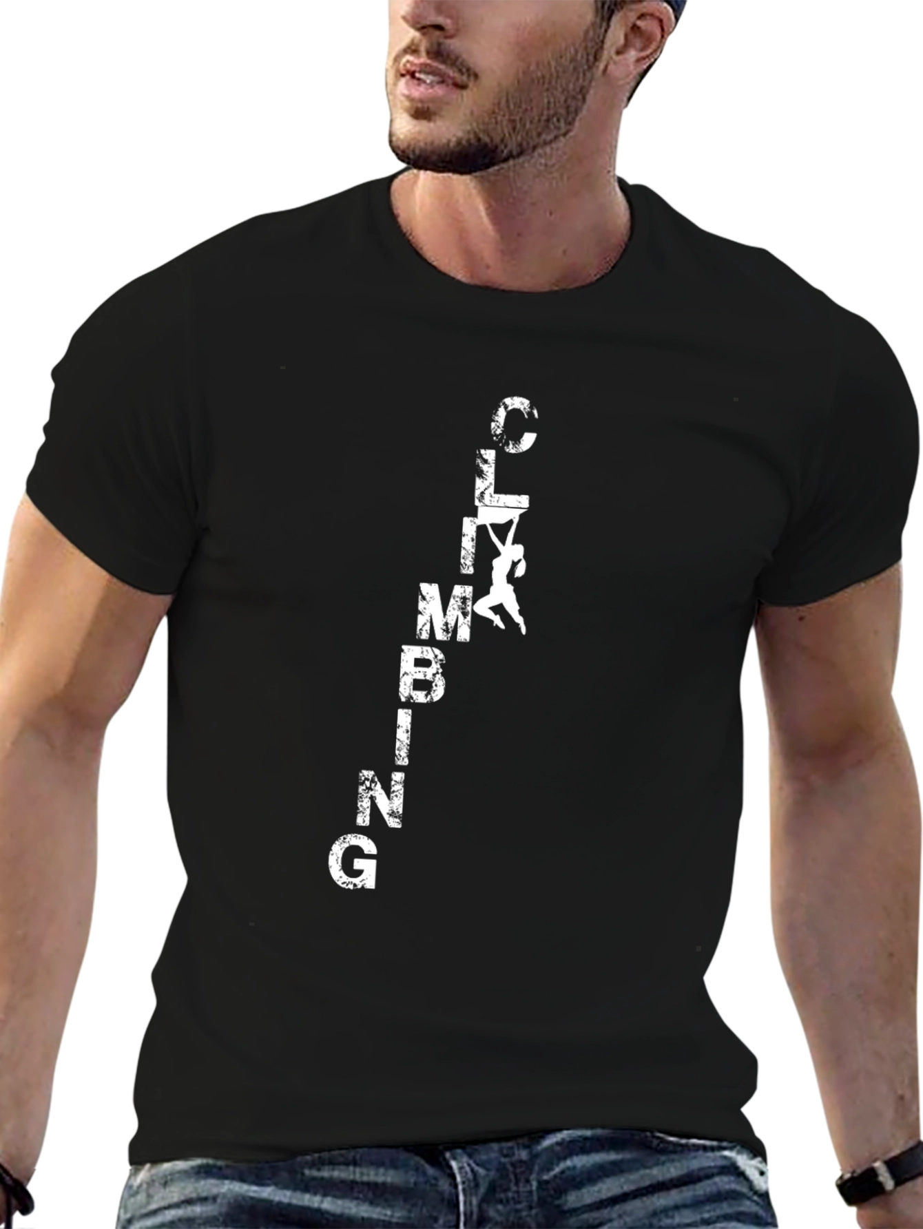 Climbing Graphic Tee - Black Cotton T-Shirt