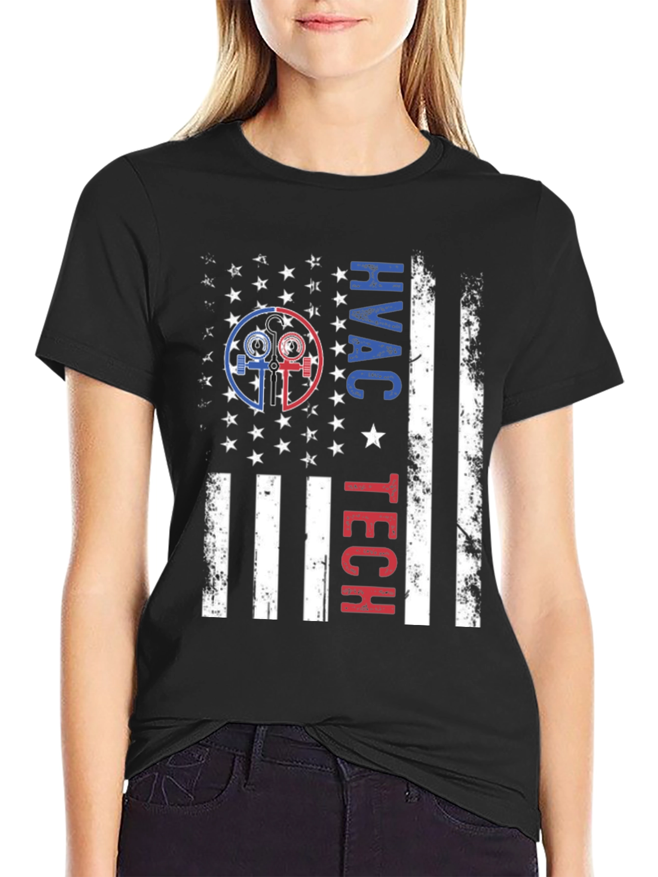 HVAC Tech American Flag Patriotic T-Shirt