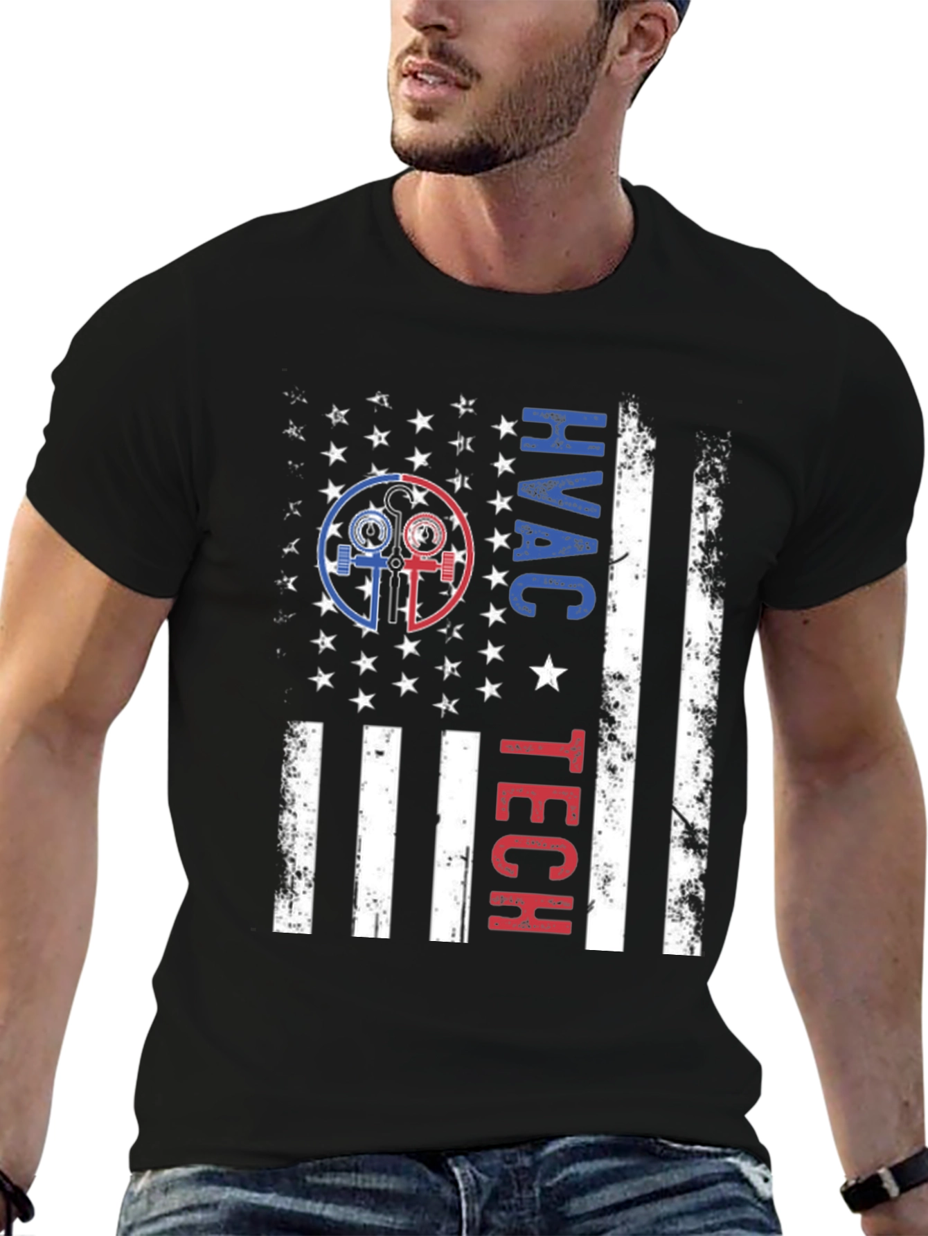 HVAC Tech American Flag Patriotic T-Shirt