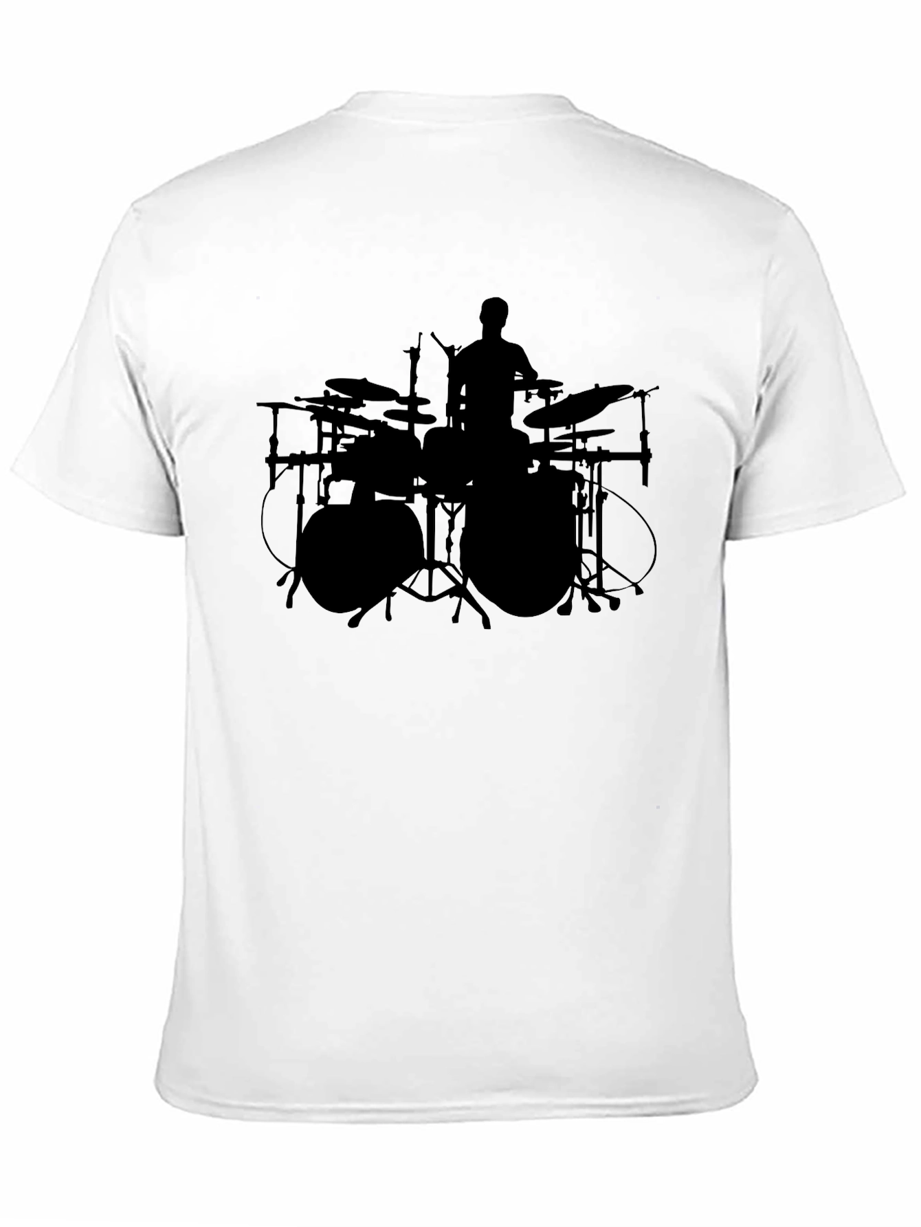 Drummer Silhouette Graphic Tee - Black Cotton Crew Neck