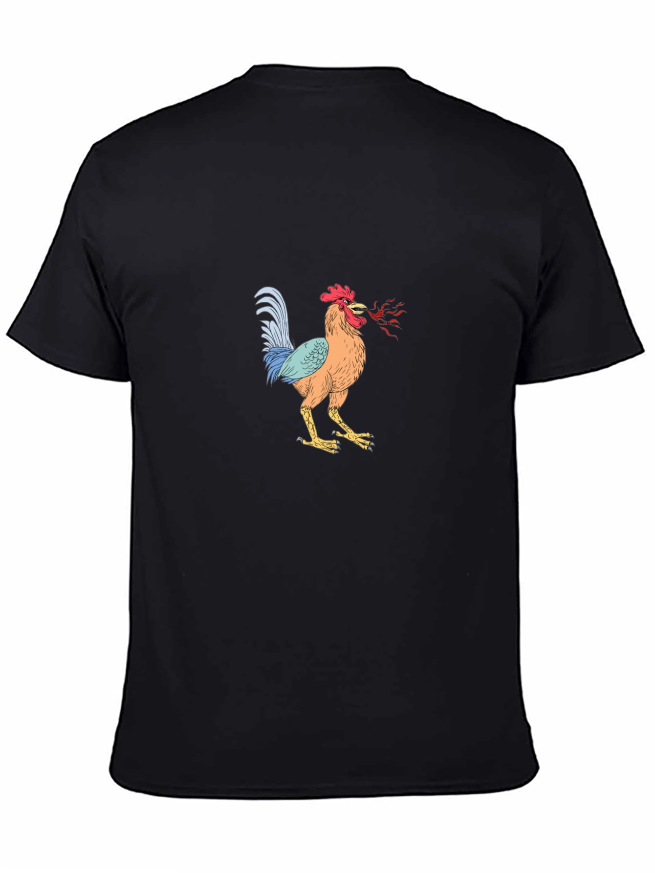 Mens Black T-Shirt with Rooster Graphic