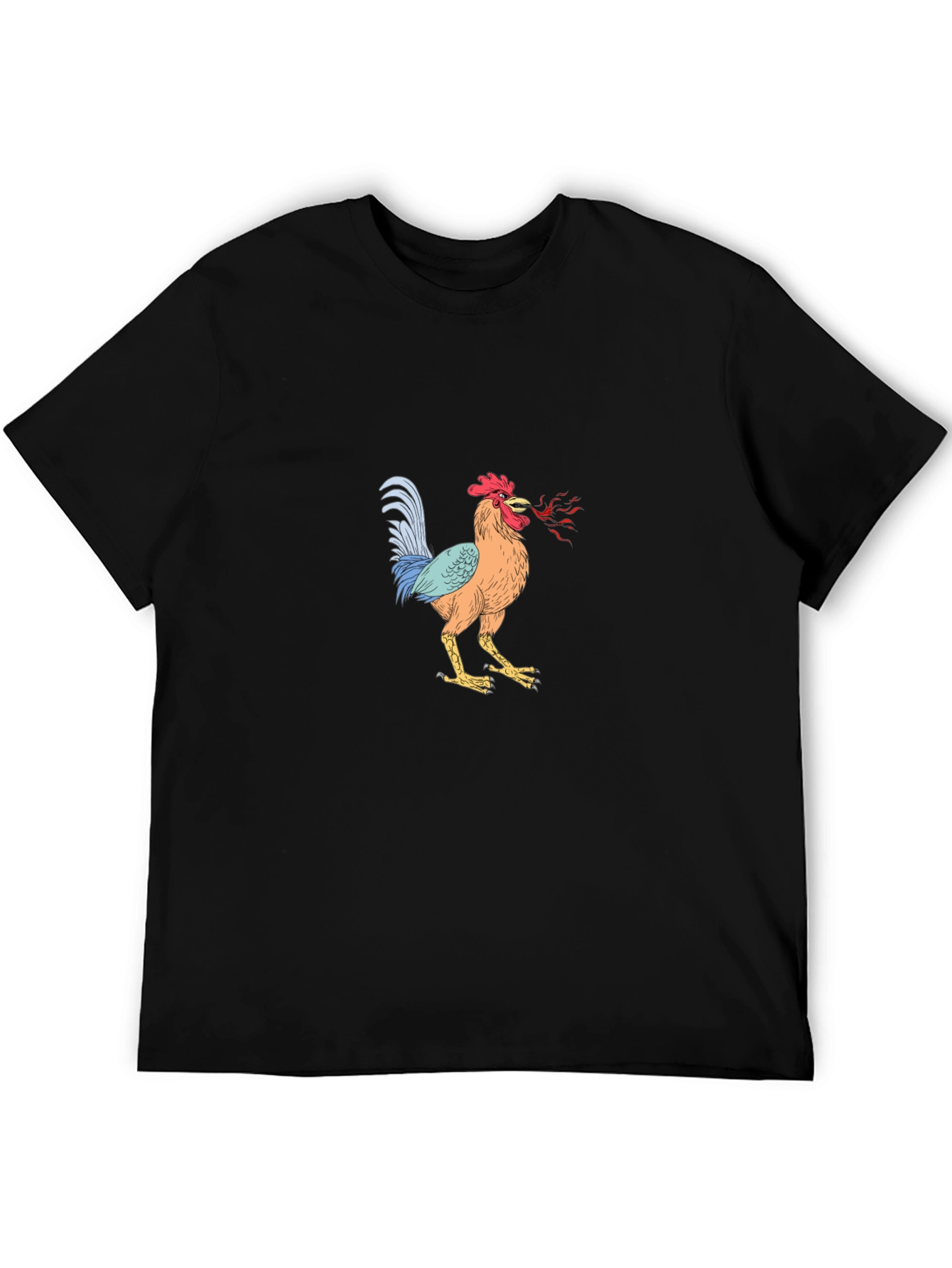 Mens Black T-Shirt with Rooster Graphic