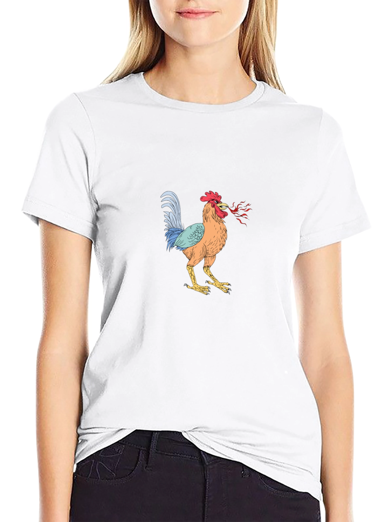 Mens Black T-Shirt with Rooster Graphic