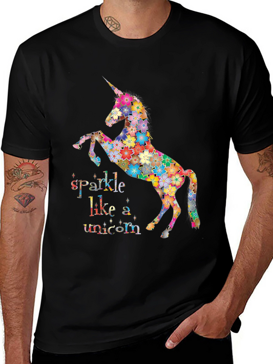Floral Unicorn Graphic Tee - Sparkle Like a Unicorn