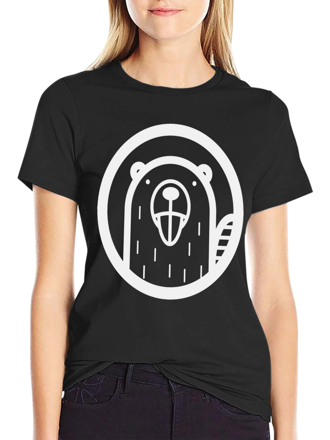 Black T-Shirt with Bold Beaver Graphic
