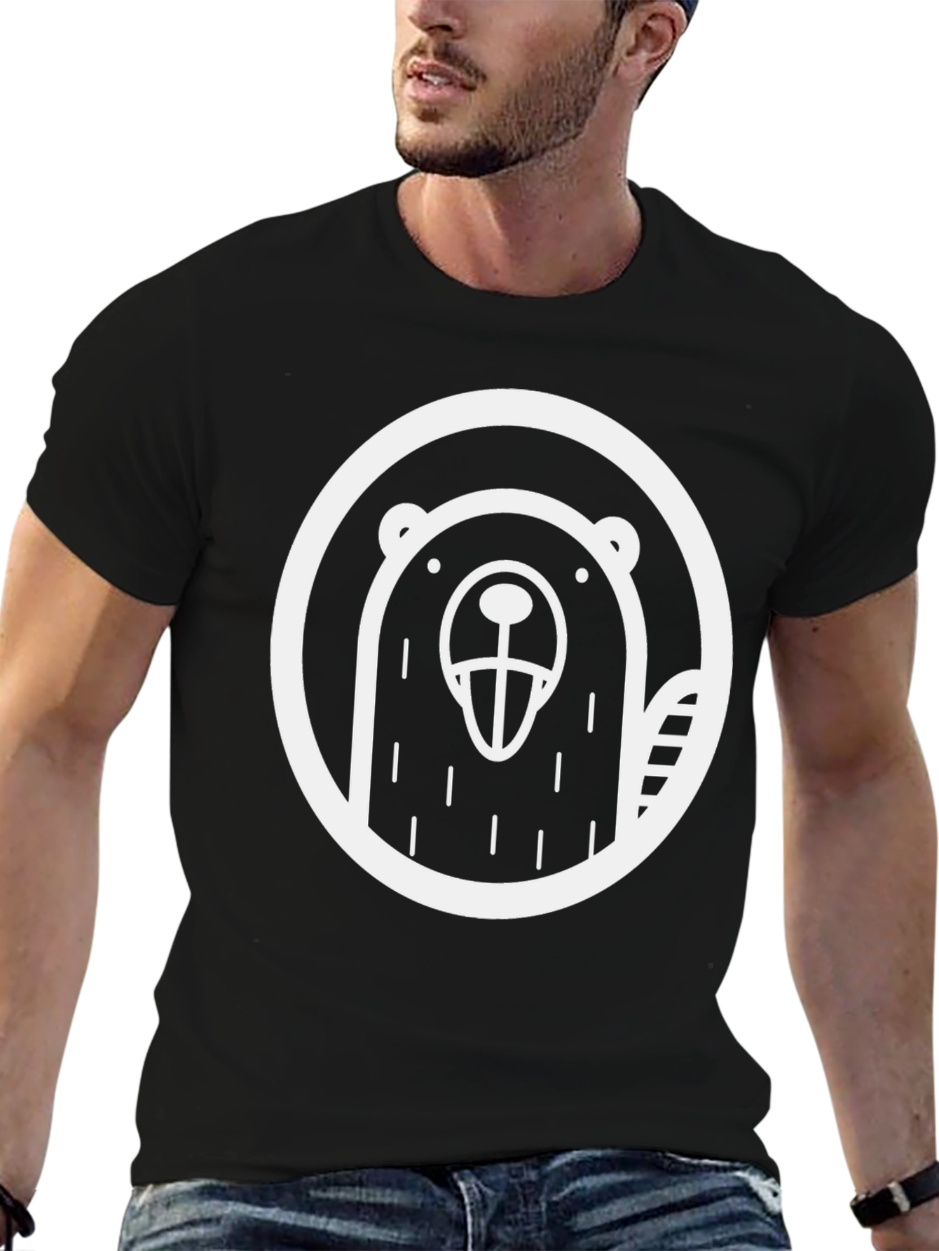 Black T-Shirt with Bold Beaver Graphic