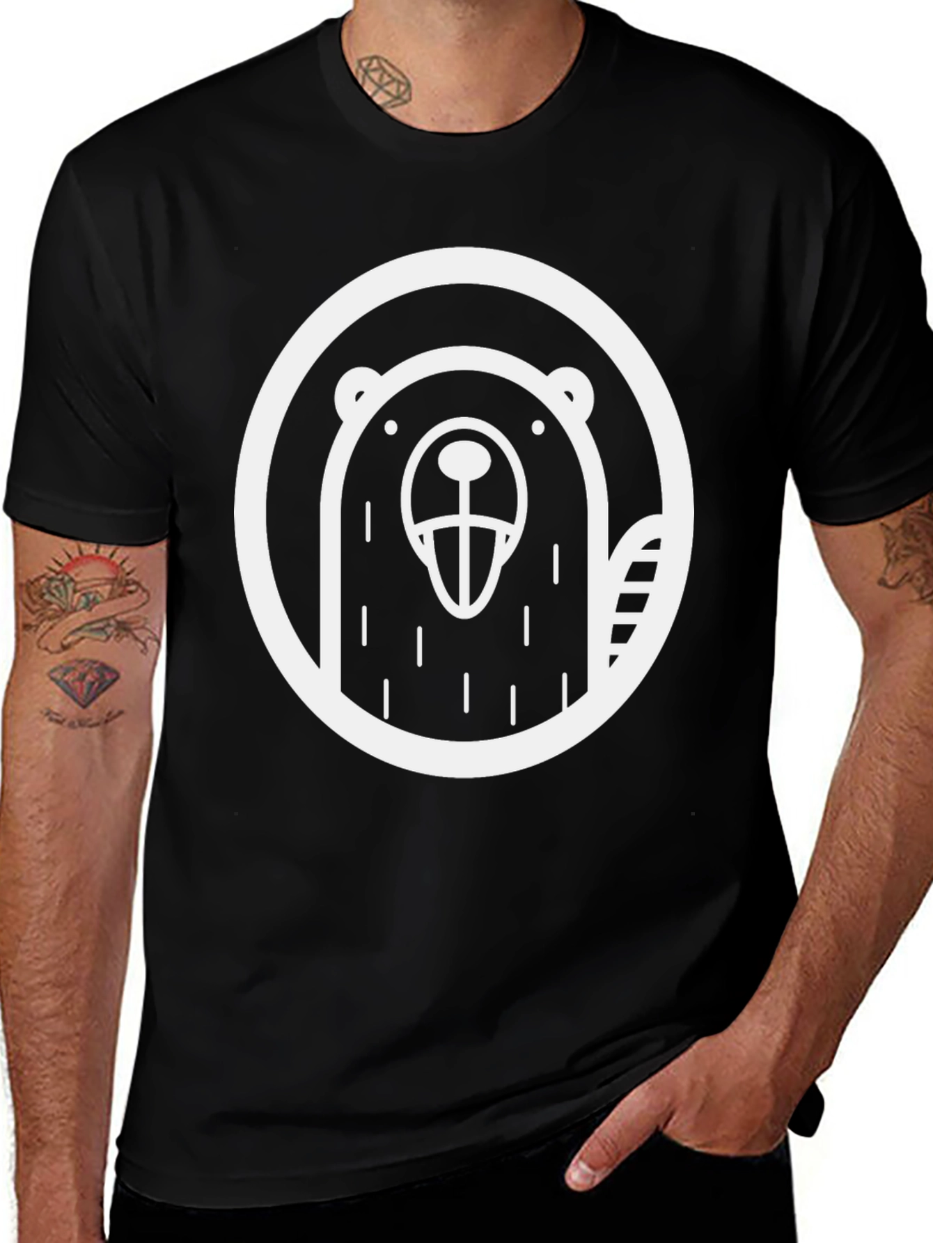 Black T-Shirt with Bold Beaver Graphic