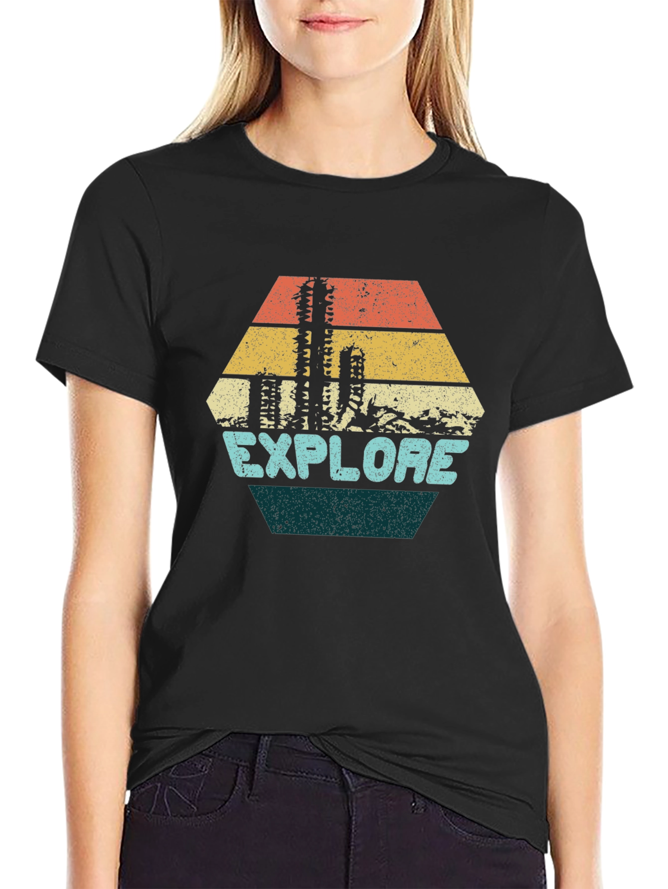 Explore Graphic Tee - Retro Desert Cactus Design