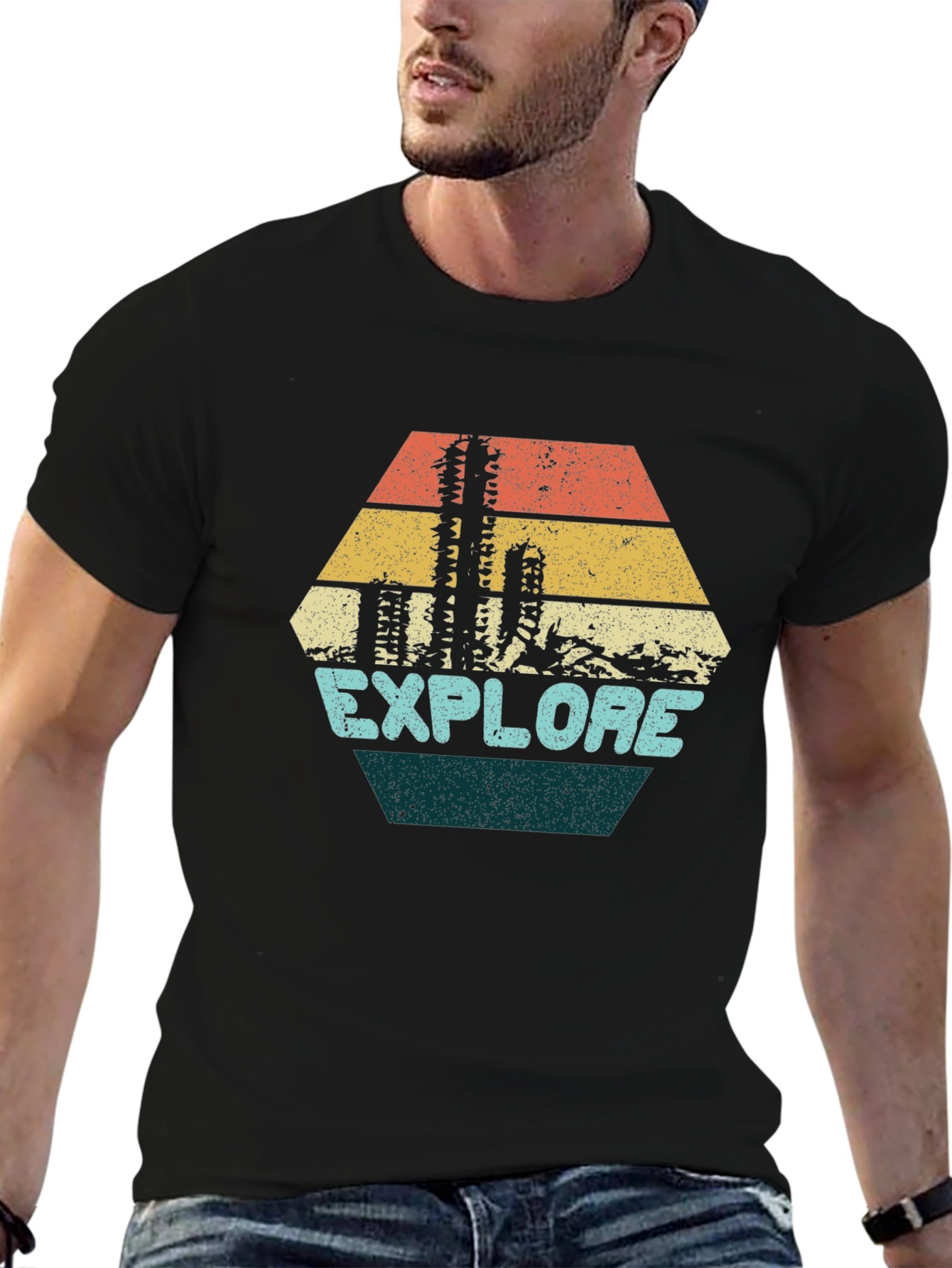 Explore Graphic Tee - Retro Desert Cactus Design