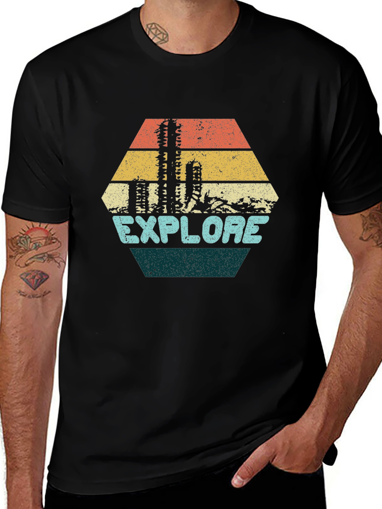 Explore Graphic Tee - Retro Desert Cactus Design