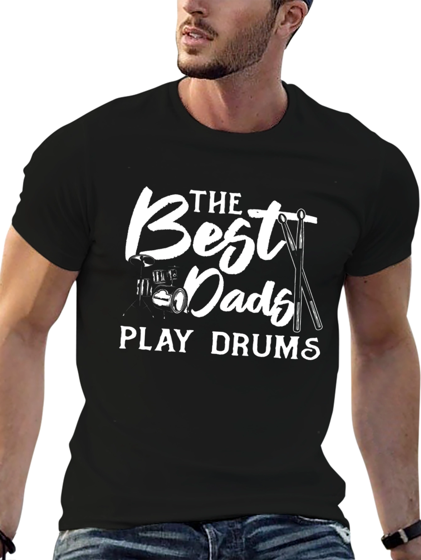 Best Dads Play Drums Black Graphic Tee