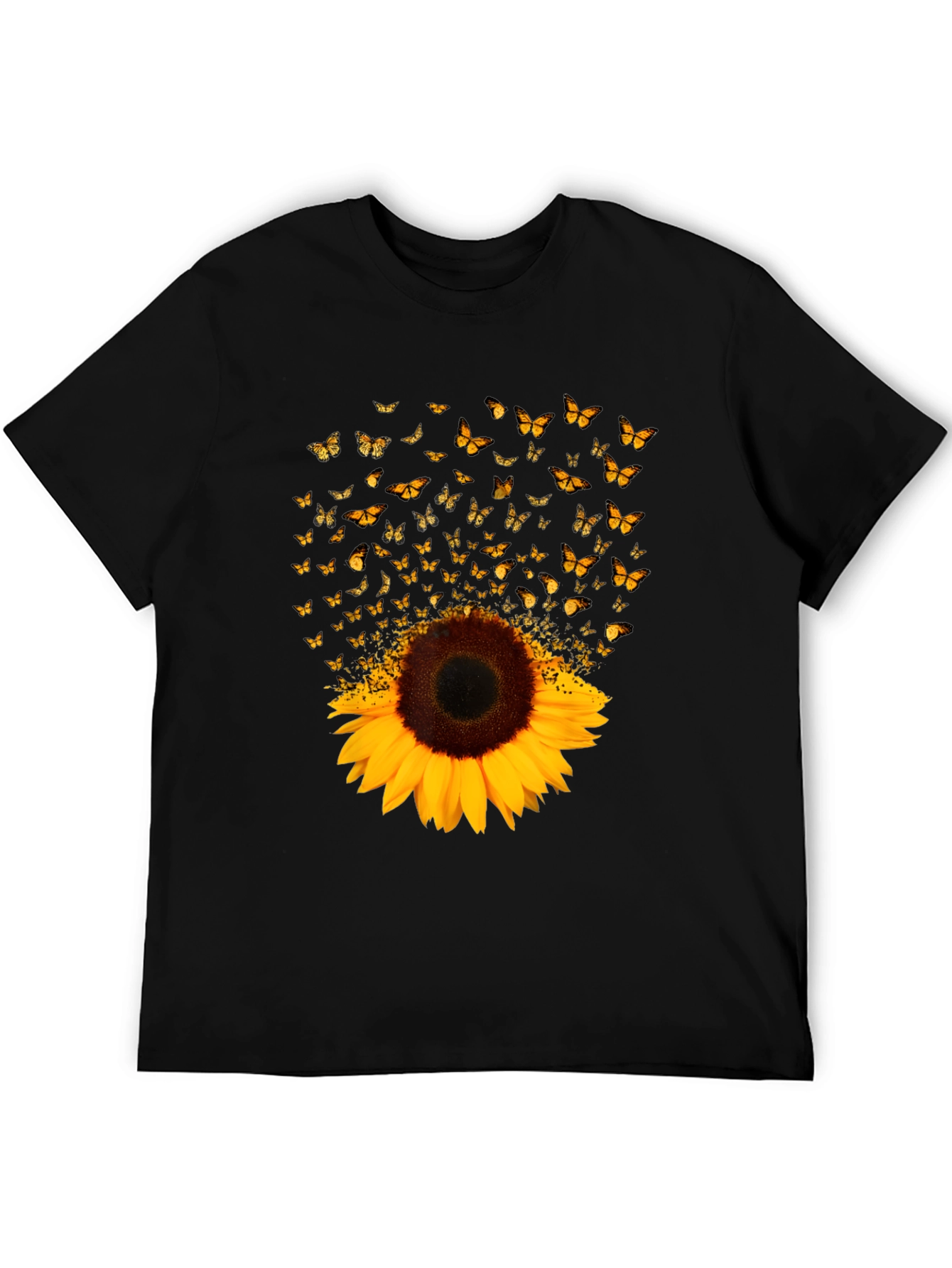 Sunflower Butterfly Graphic Black T-Shirt