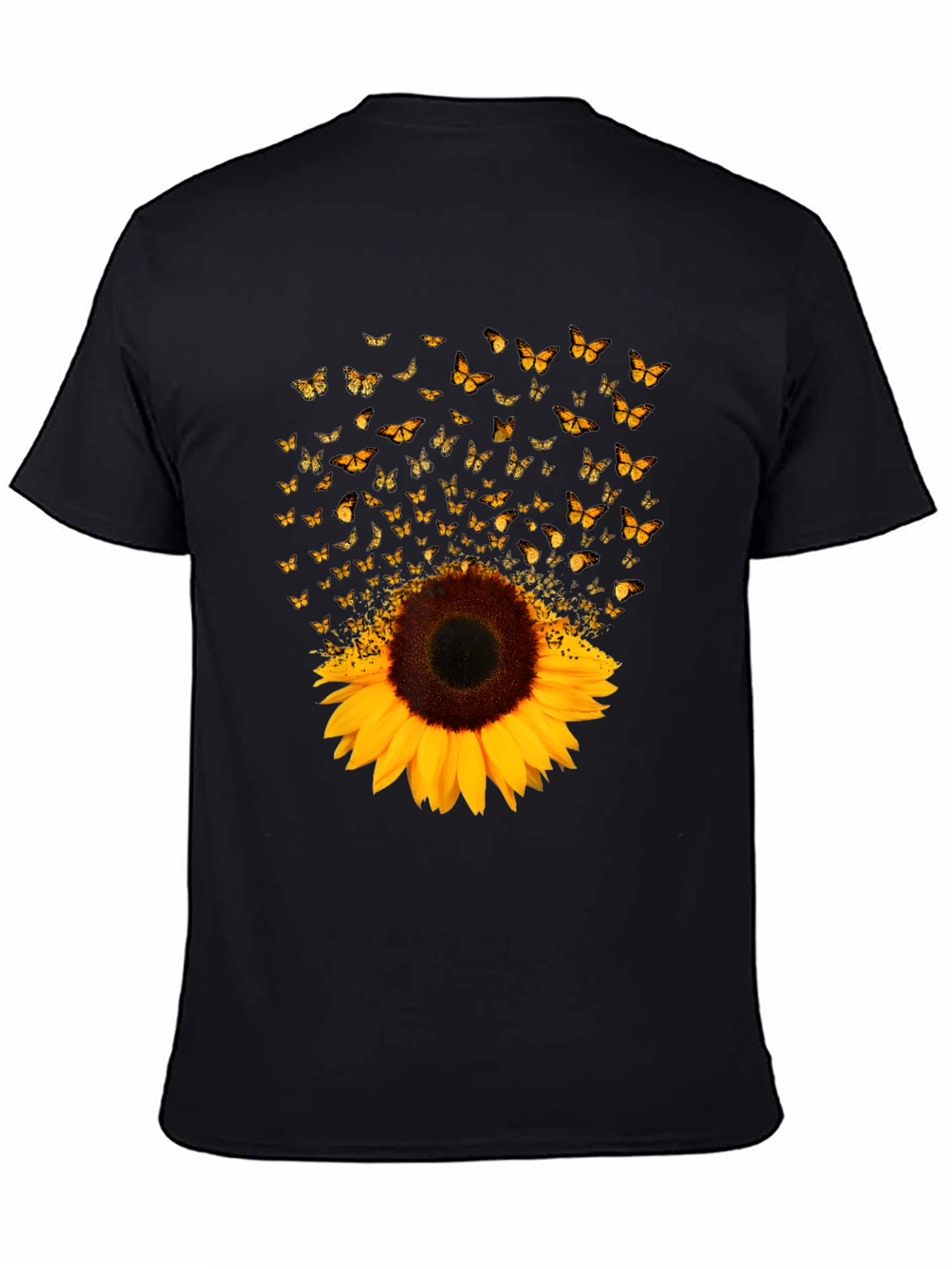 Sunflower Butterfly Graphic Black T-Shirt