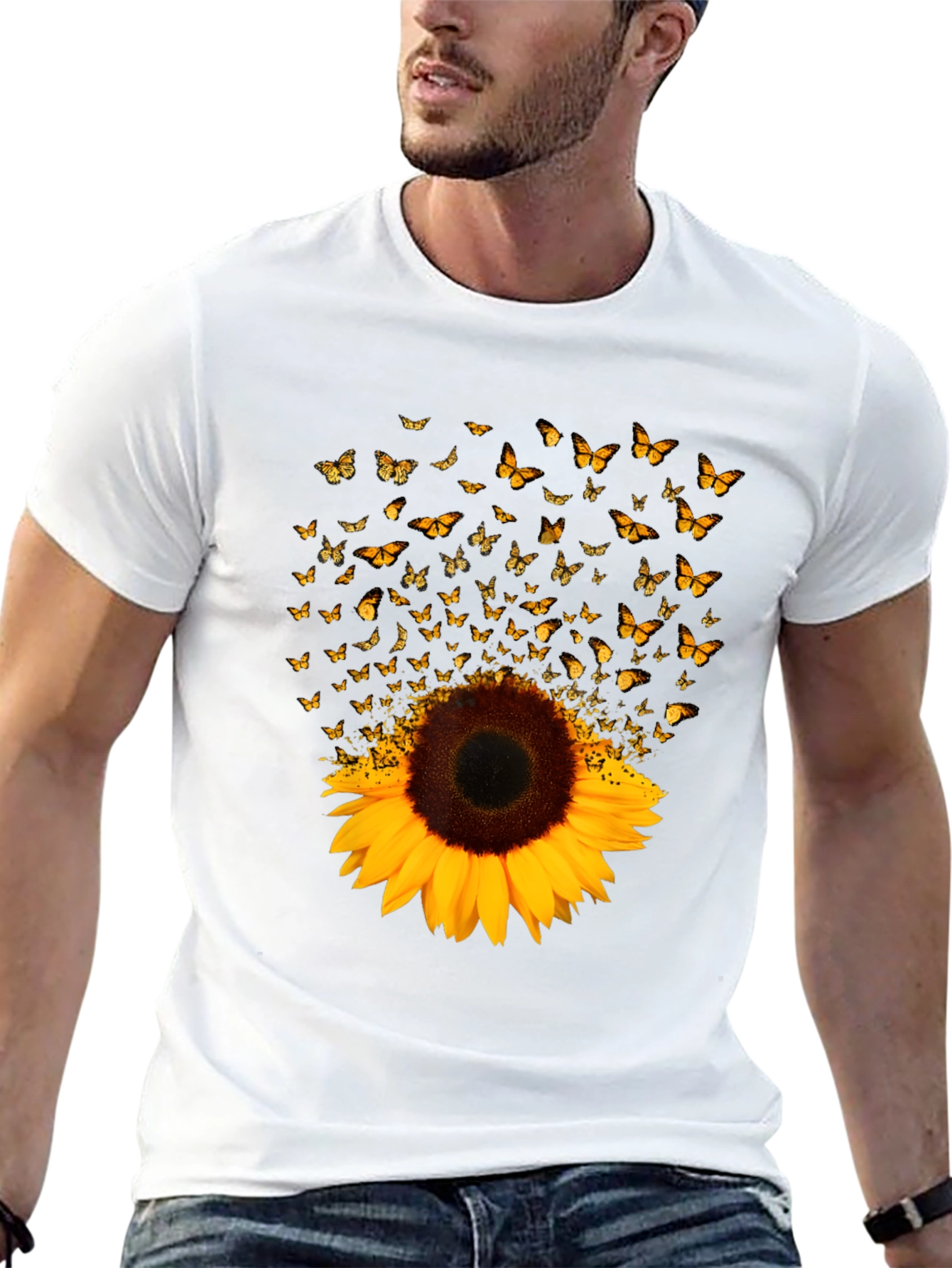 Sunflower Butterfly Graphic Black T-Shirt