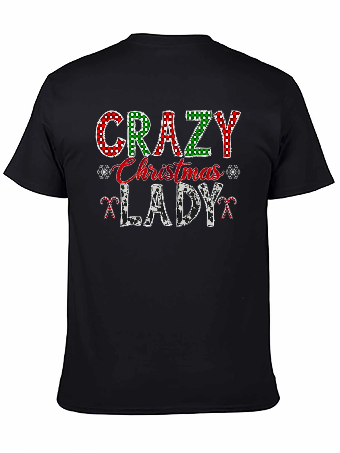Crazy Christmas Lady Black Graphic T-Shirt
