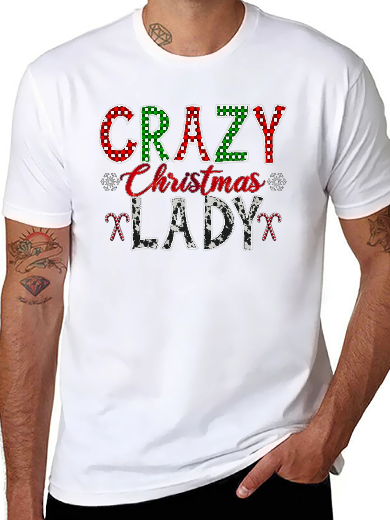 Crazy Christmas Lady Black Graphic T-Shirt