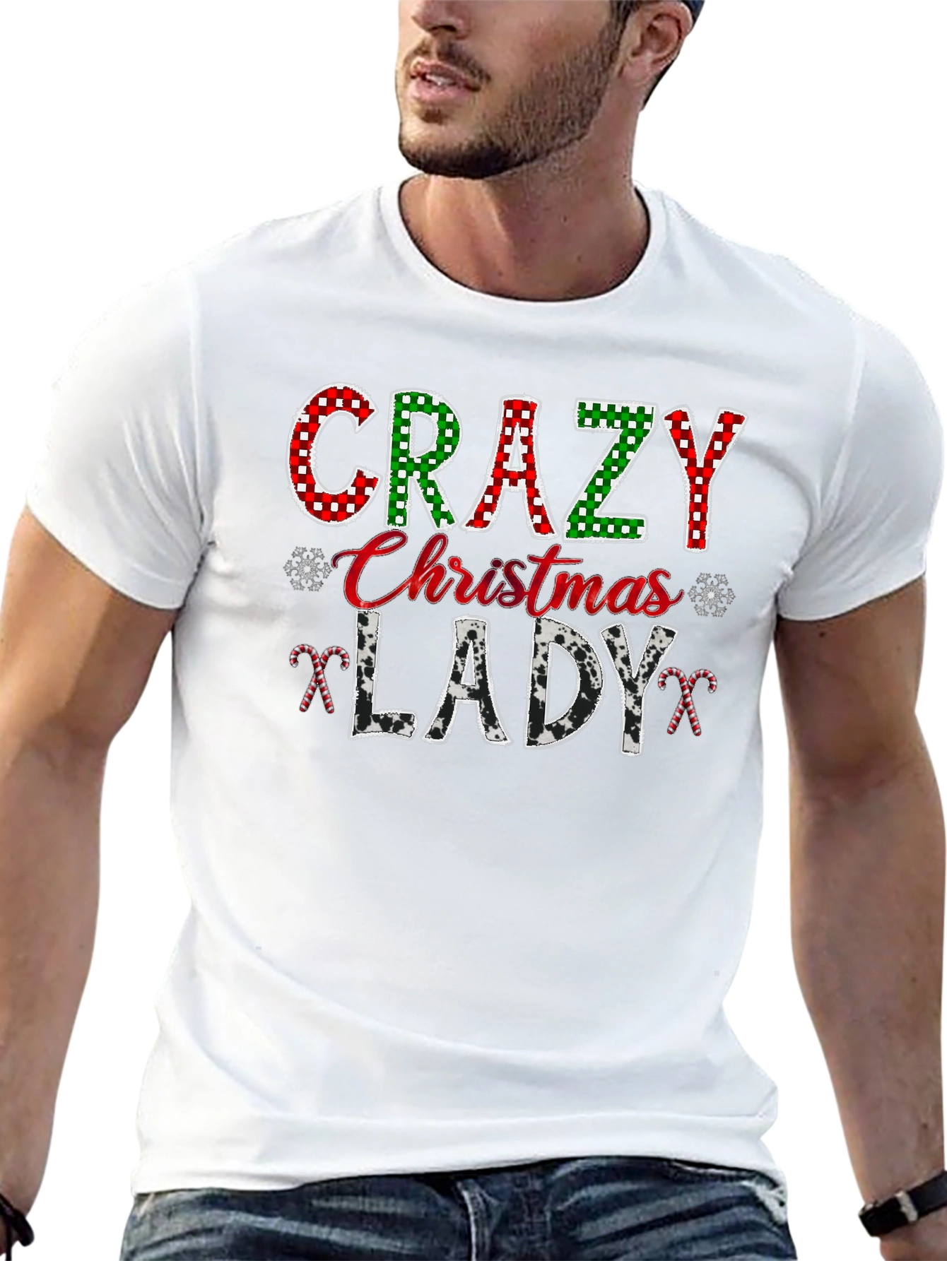 Crazy Christmas Lady Black Graphic T-Shirt