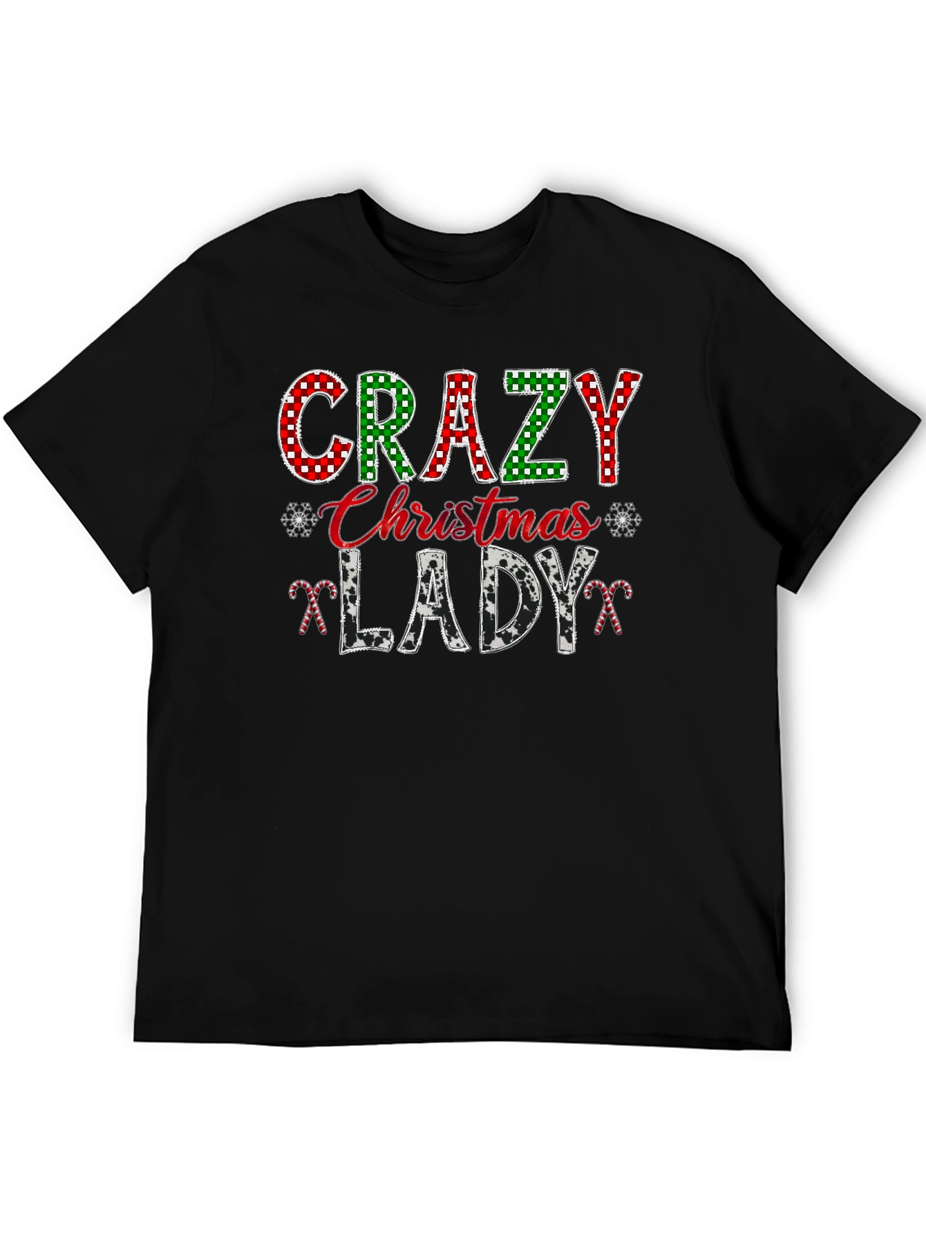 Crazy Christmas Lady Black Graphic T-Shirt