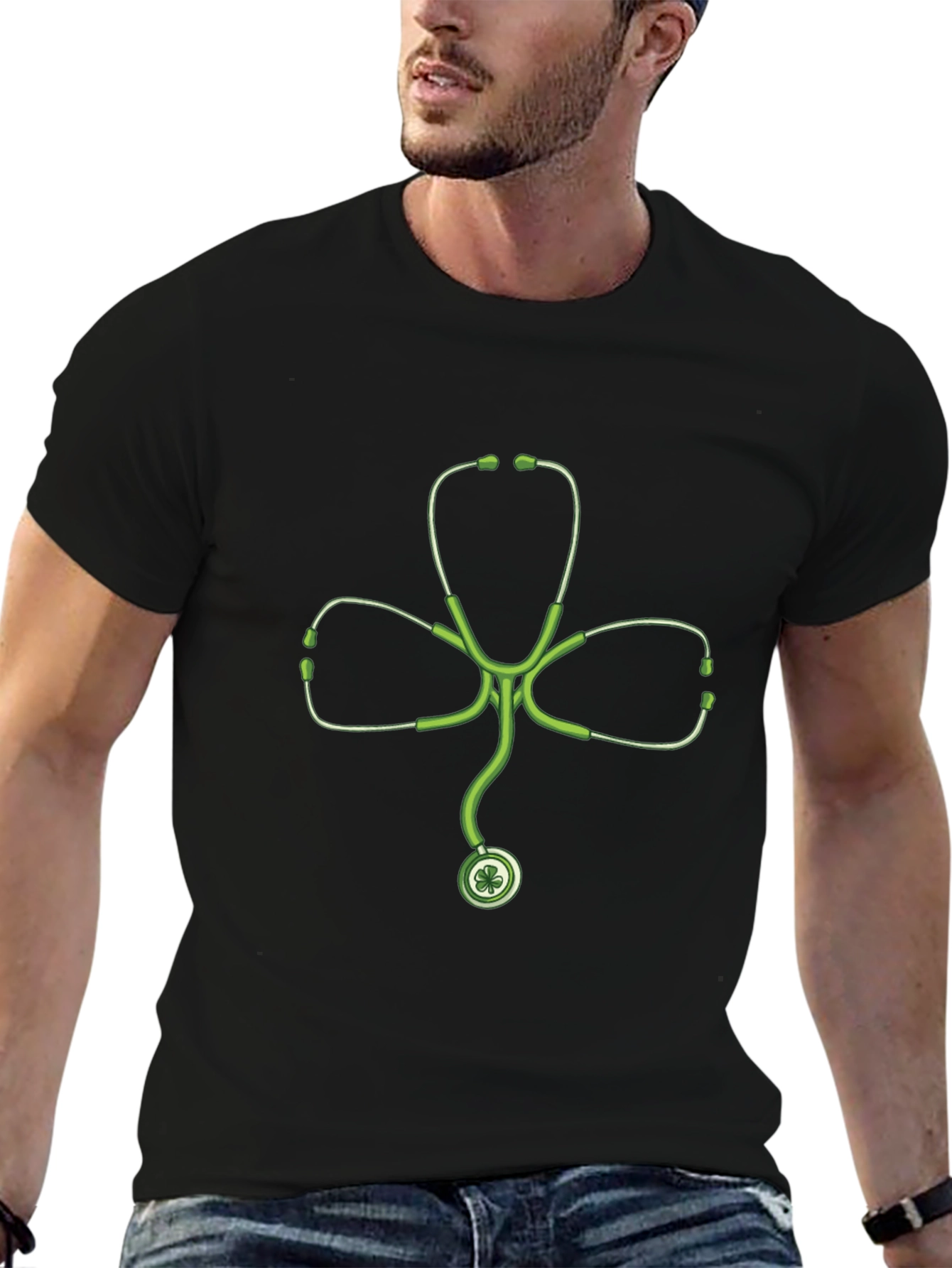 Stethoscope Shamrock Black T-Shirt