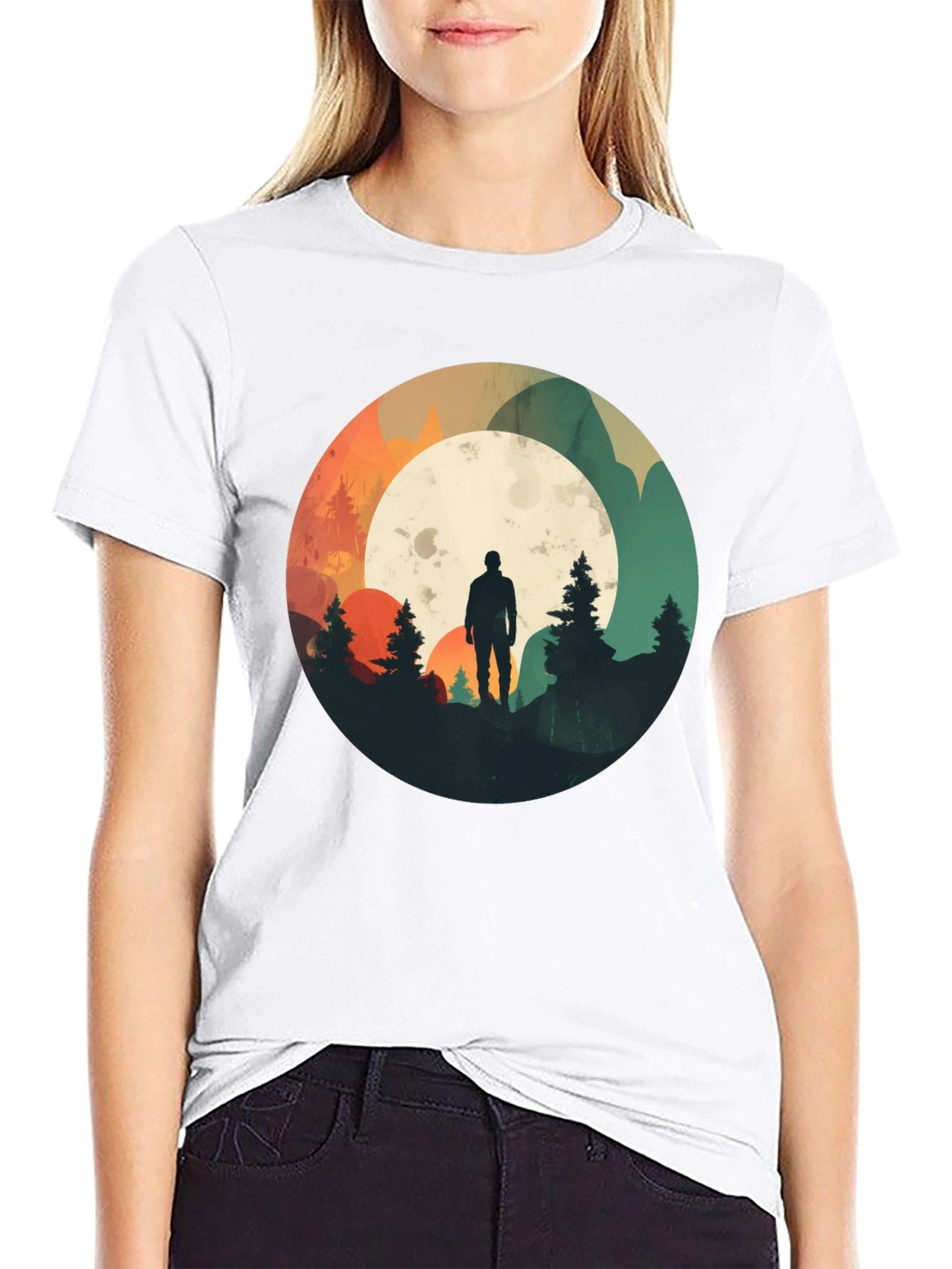 Nature Silhouette Graphic Tee - Black Cotton Blend