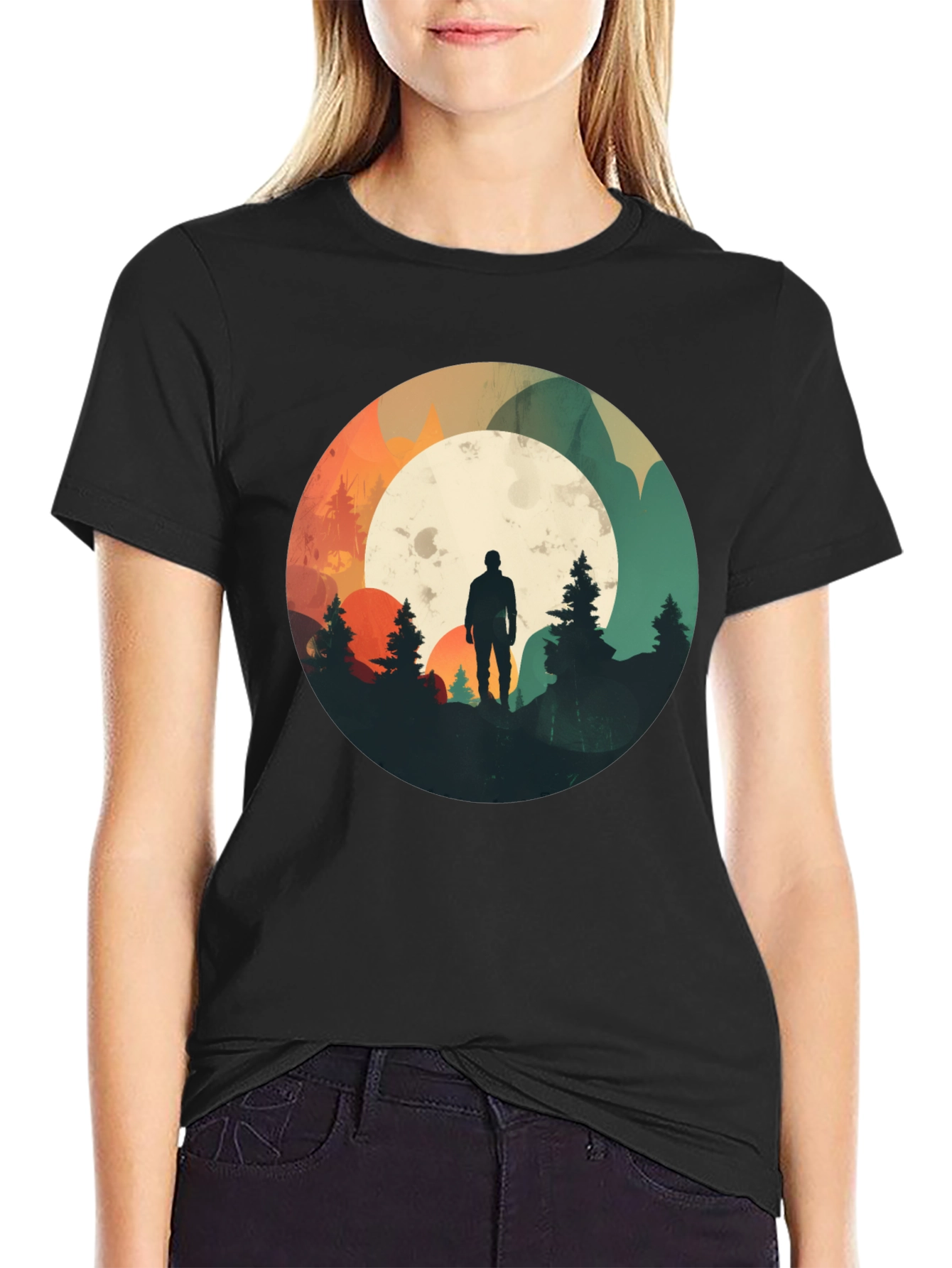 Nature Silhouette Graphic Tee - Black Cotton Blend