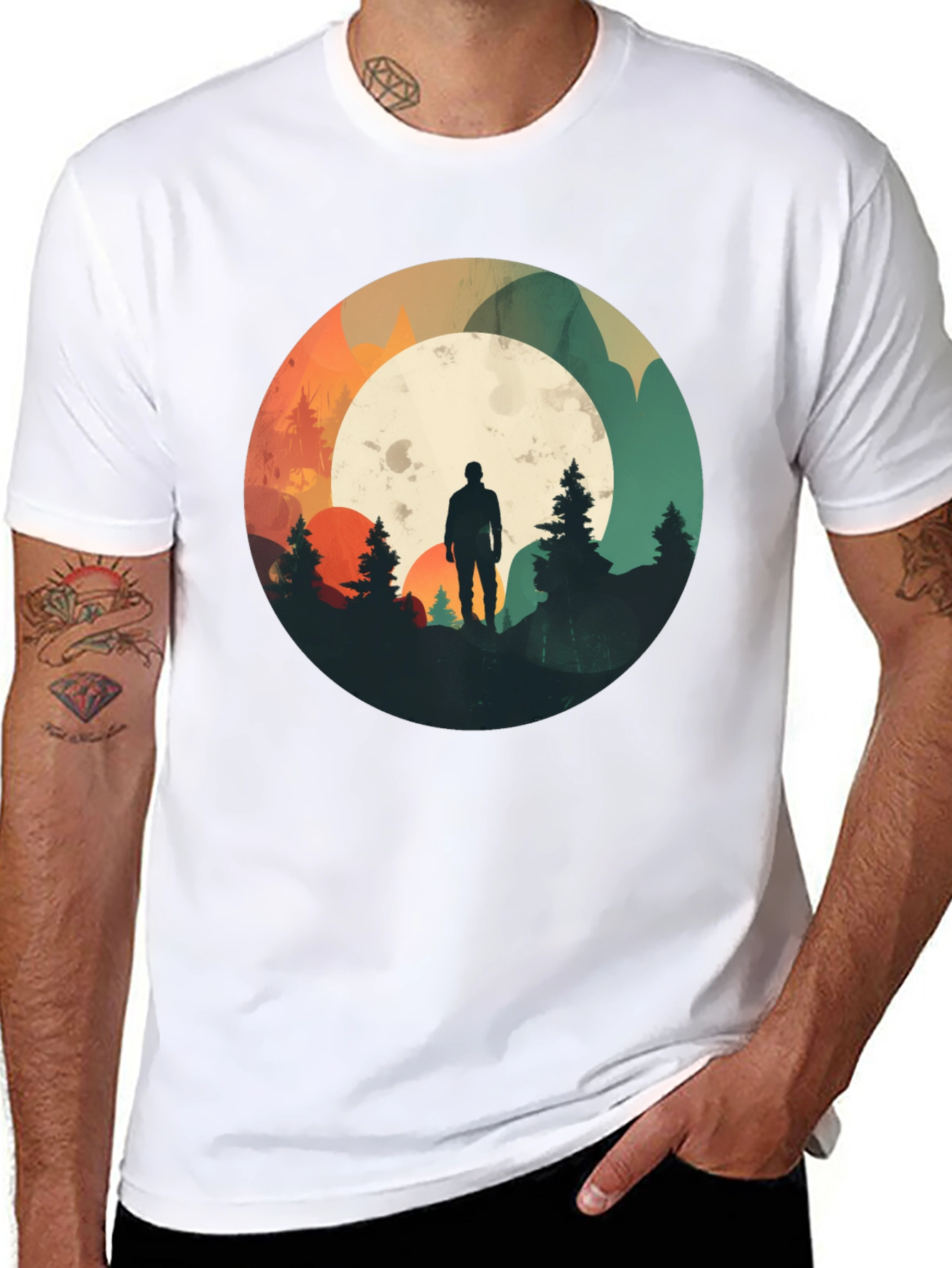 Nature Silhouette Graphic Tee - Black Cotton Blend