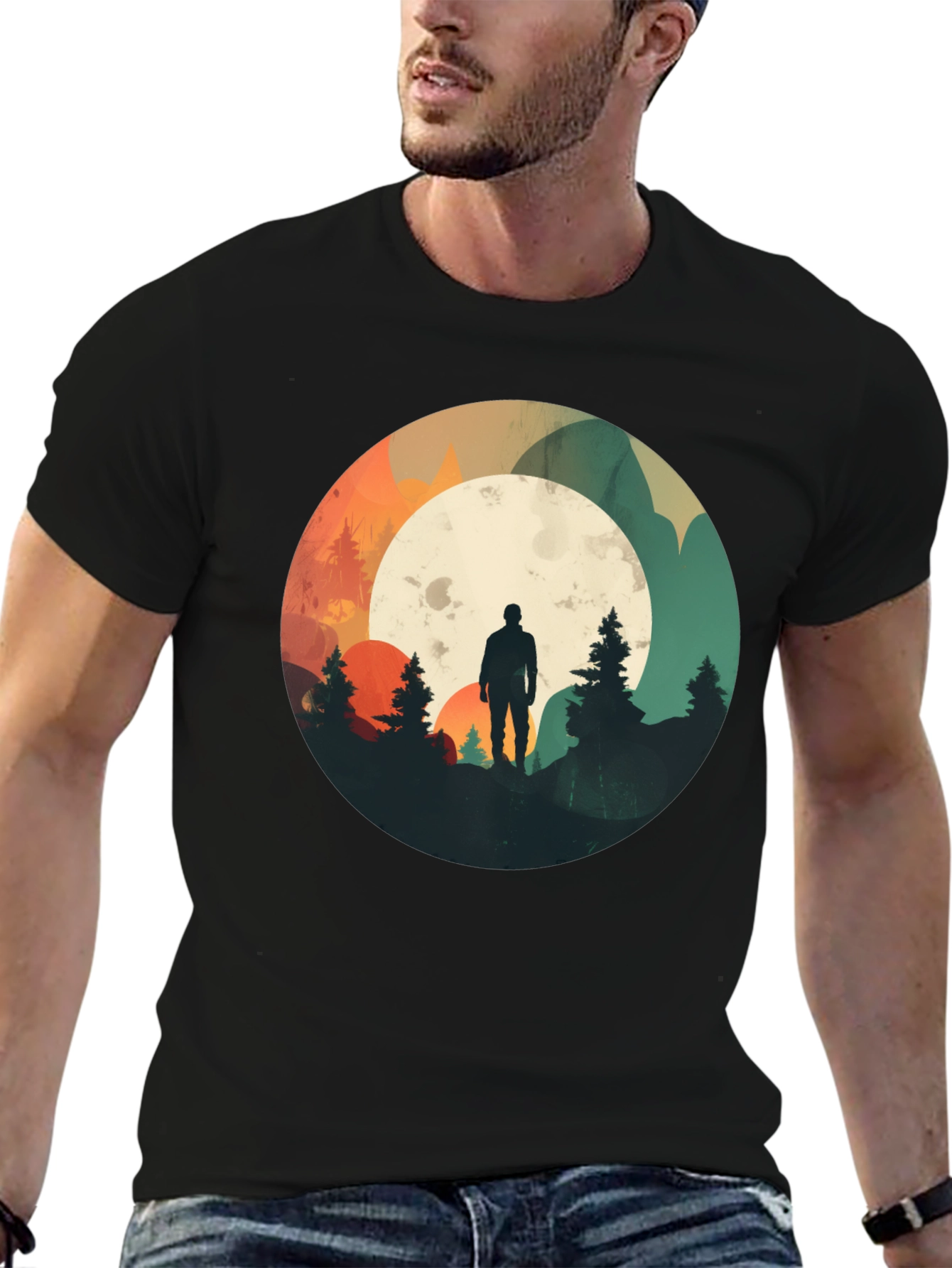 Nature Silhouette Graphic Tee - Black Cotton Blend