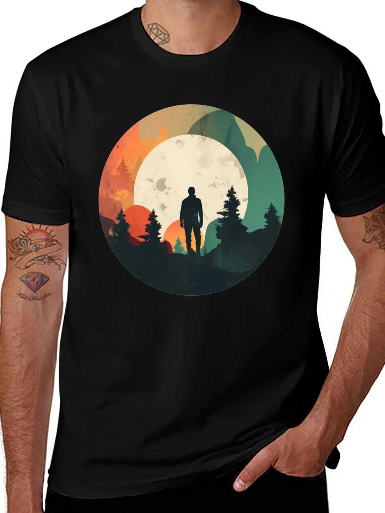 Nature Silhouette Graphic Tee - Black Cotton Blend