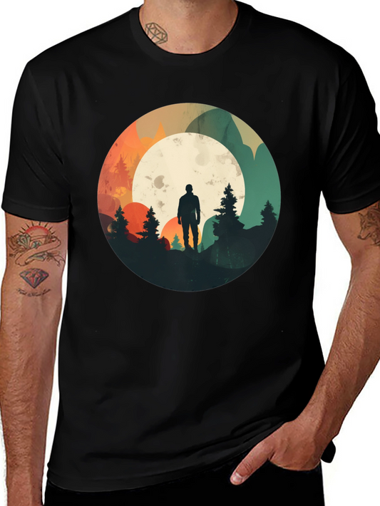 Nature Silhouette Graphic Tee - Black Cotton Blend