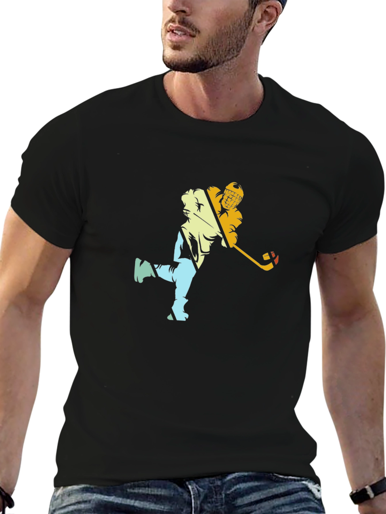 Hockey Player Graphic Black Tee